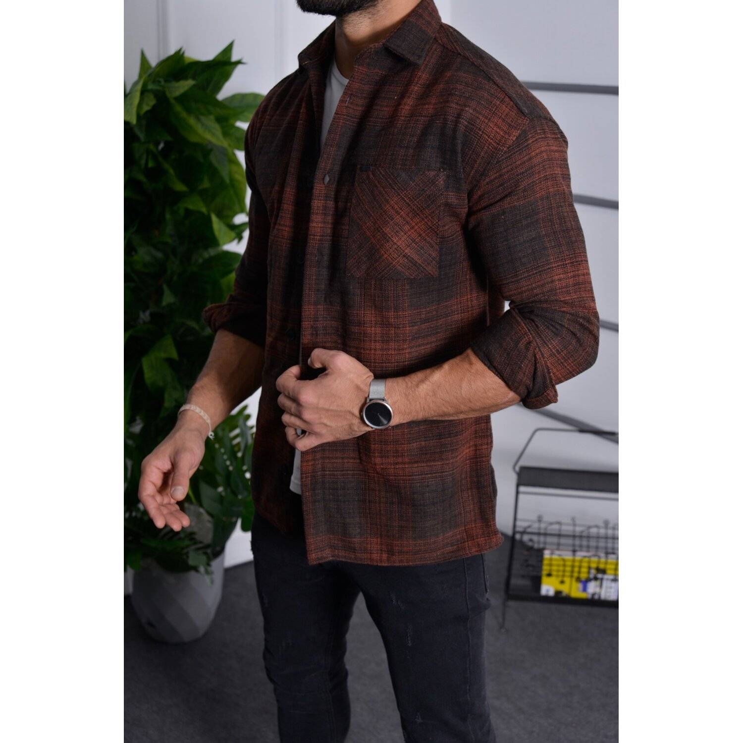 Flanellhemd H-264 Flanellhemd Kariert Hemd Holzfällerhemd Herren Holzfäller Baumwolle Brusttasche Orange XL