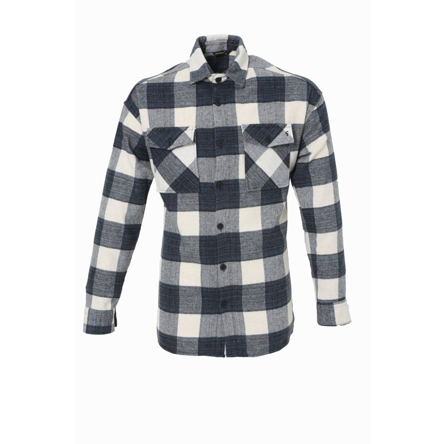 Flanellhemd H-265 Flanellhemd Kariert Hemd Holzfällerhemd Herren Holzfäller Baumwolle Brusttasche Blau L