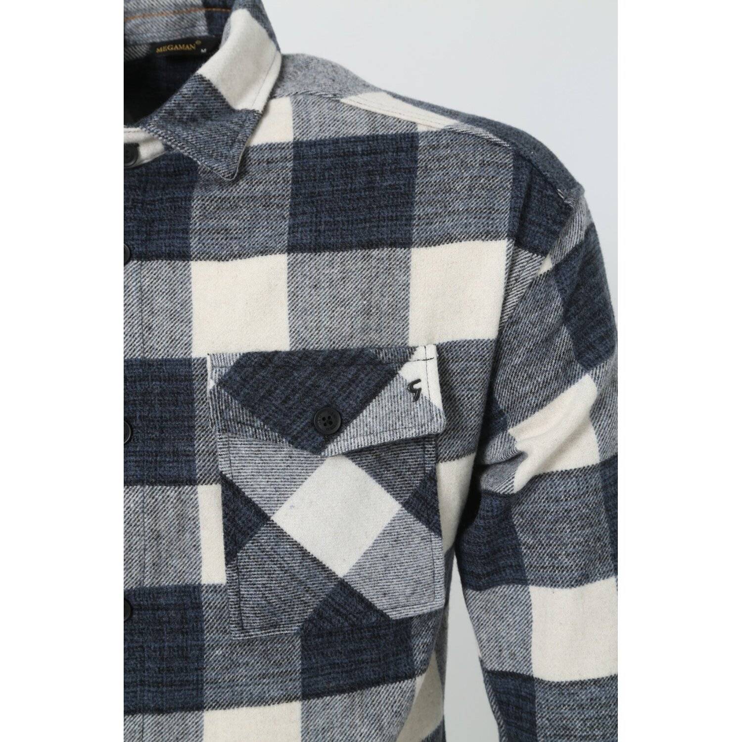 Flanellhemd H-265 Flanellhemd Kariert Hemd Holzfällerhemd Herren Holzfäller Baumwolle Brusttasche Blau L