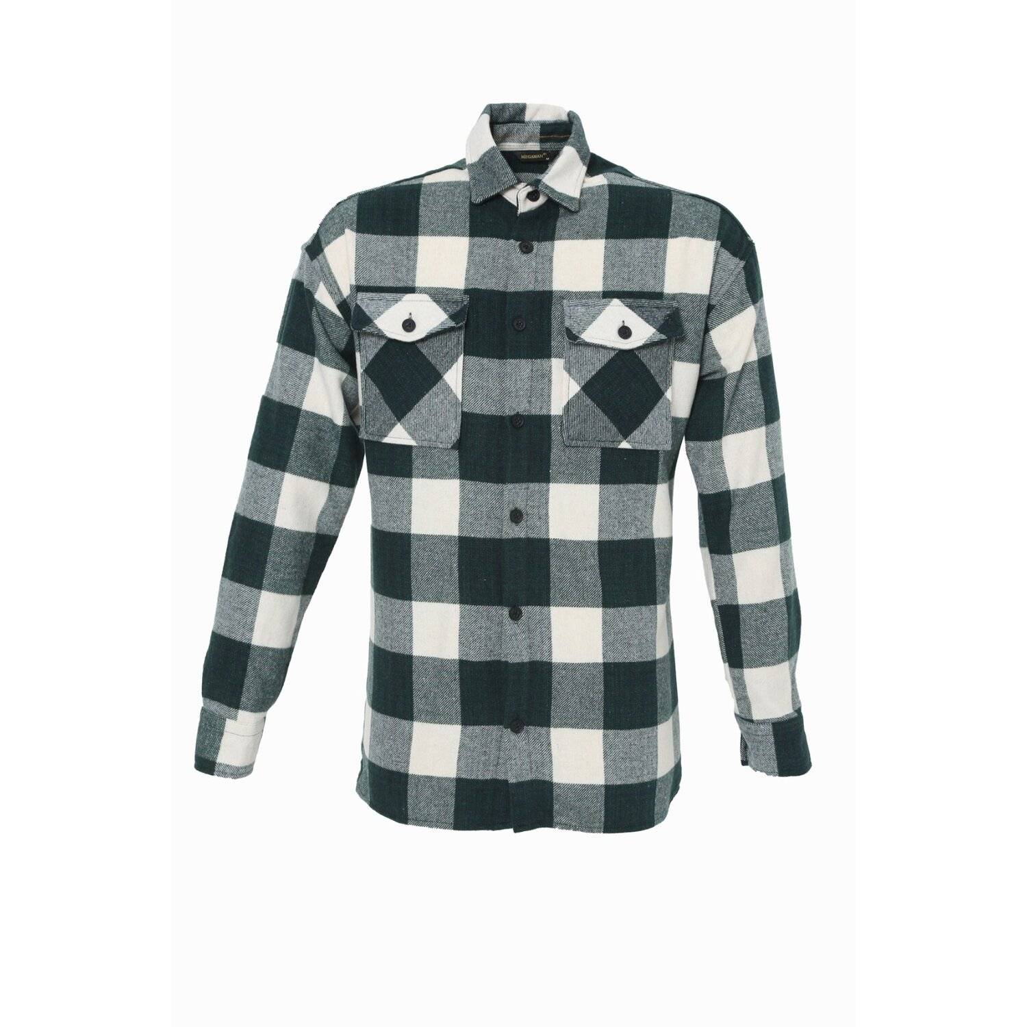 Flanellhemd H-265 Flanellhemd Kariert Hemd Holzfällerhemd Herren Holzfäller Baumwolle Brusttasche Grün 2XL