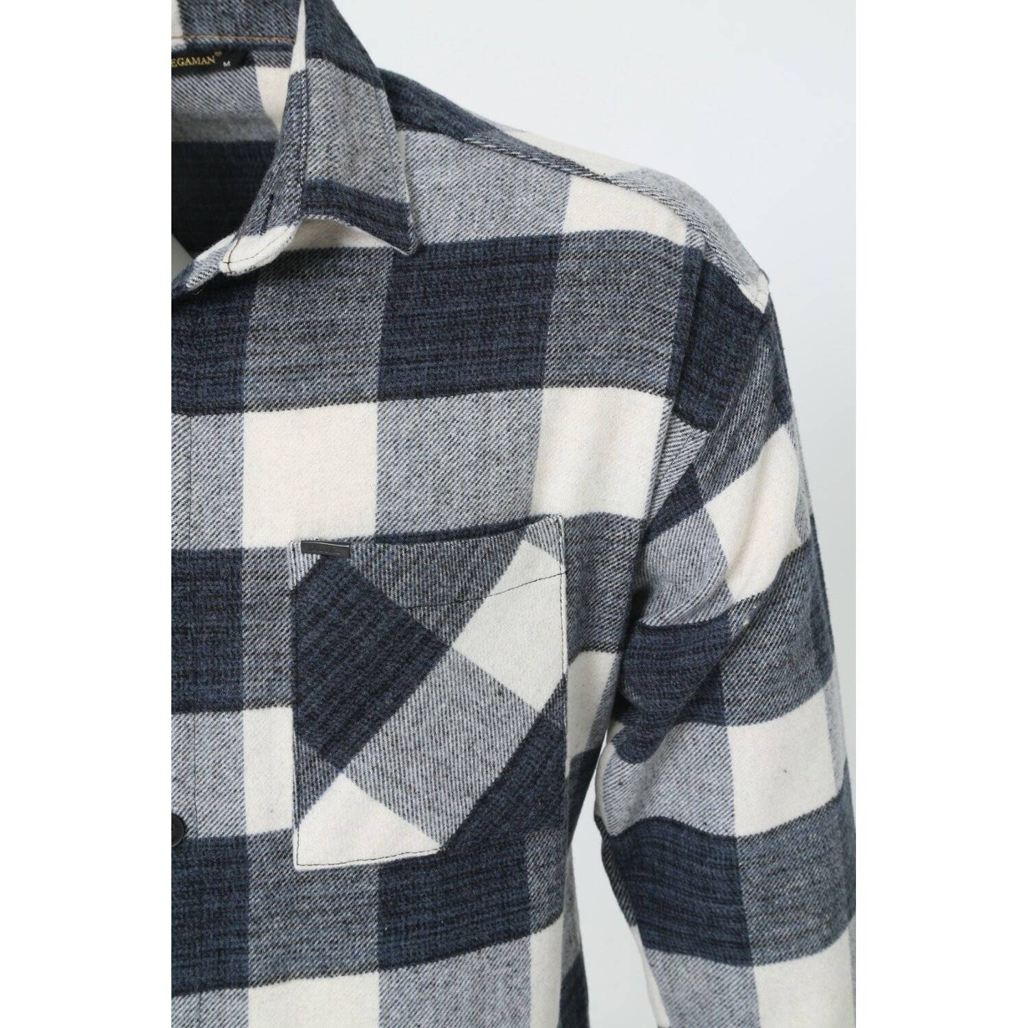 Flanellhemd H-266 Flanellhemd Kariert Hemd Holzfällerhemd Herren Holzfäller Baumwolle Brusttasche Blau M