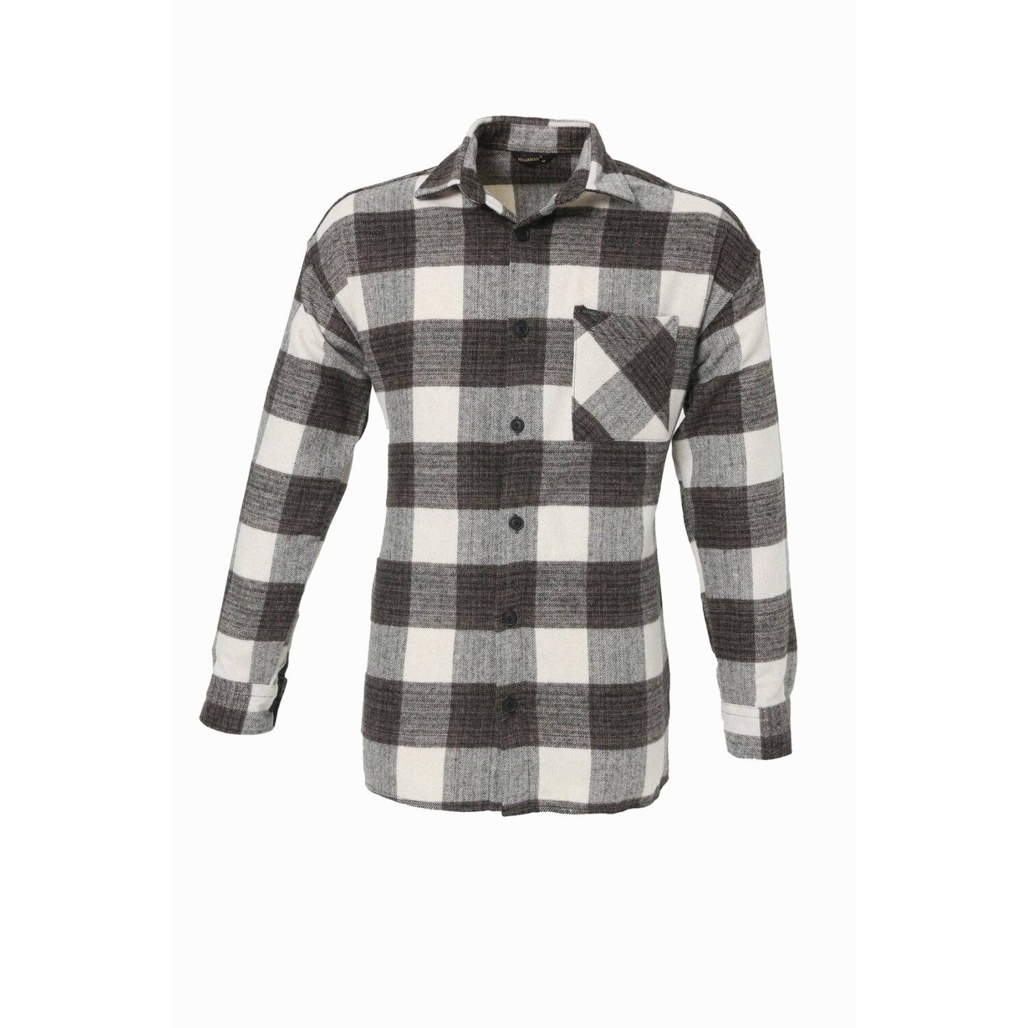 Flanellhemd H-266 Flanellhemd Kariert Hemd Holzfällerhemd Herren Holzfäller Baumwolle Brusttasche Braun XL