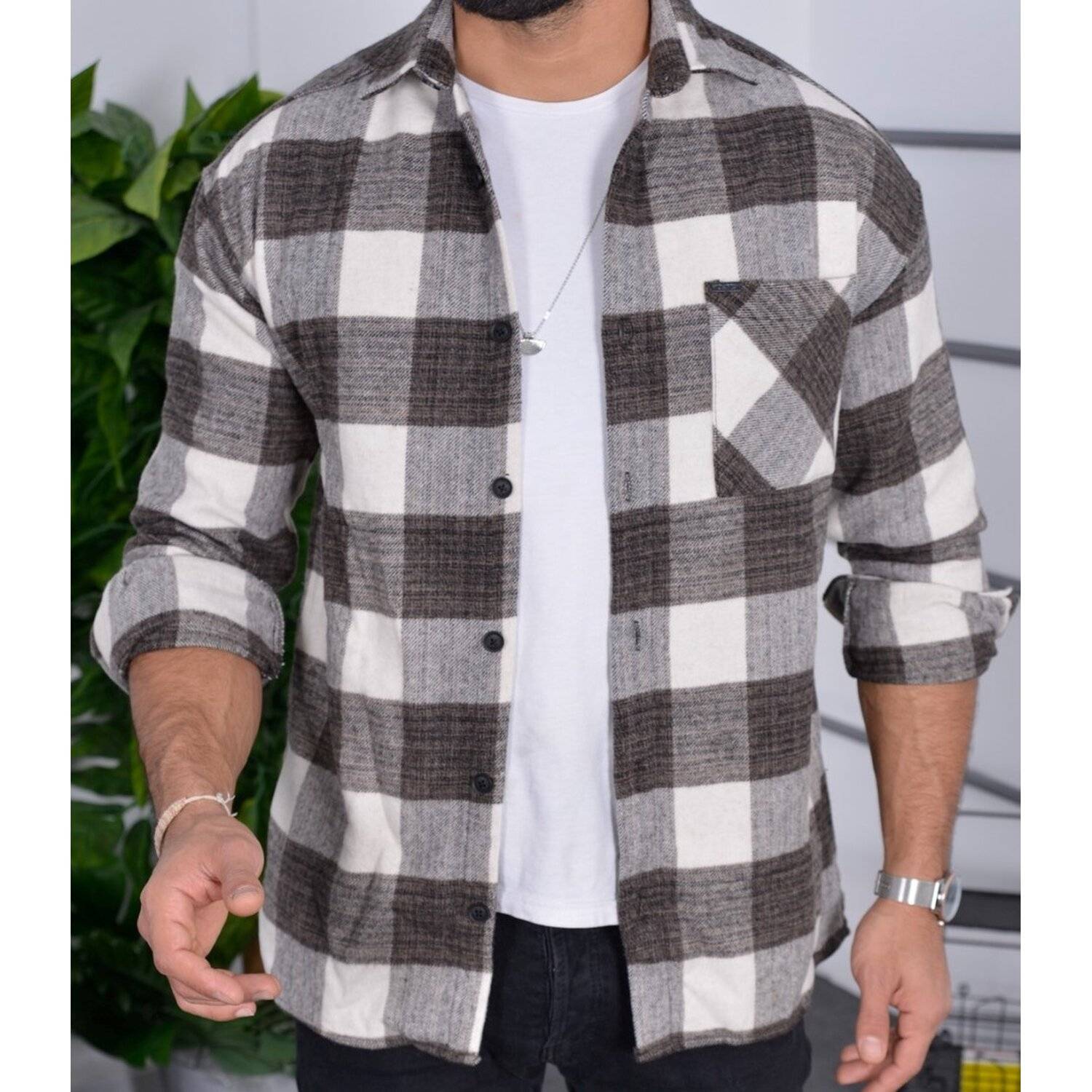 Flanellhemd H-266 Flanellhemd Kariert Hemd Holzfällerhemd Herren Holzfäller Baumwolle Brusttasche Braun 2XL