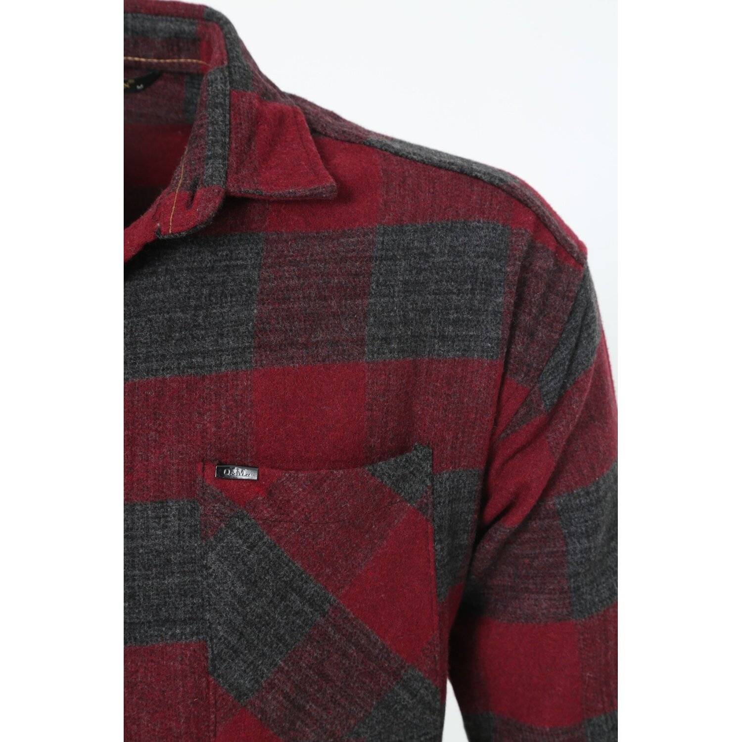 Flanellhemd H-266 Flanellhemd Kariert Hemd Holzfällerhemd Herren Holzfäller Baumwolle Brusttasche Bordeaux XL