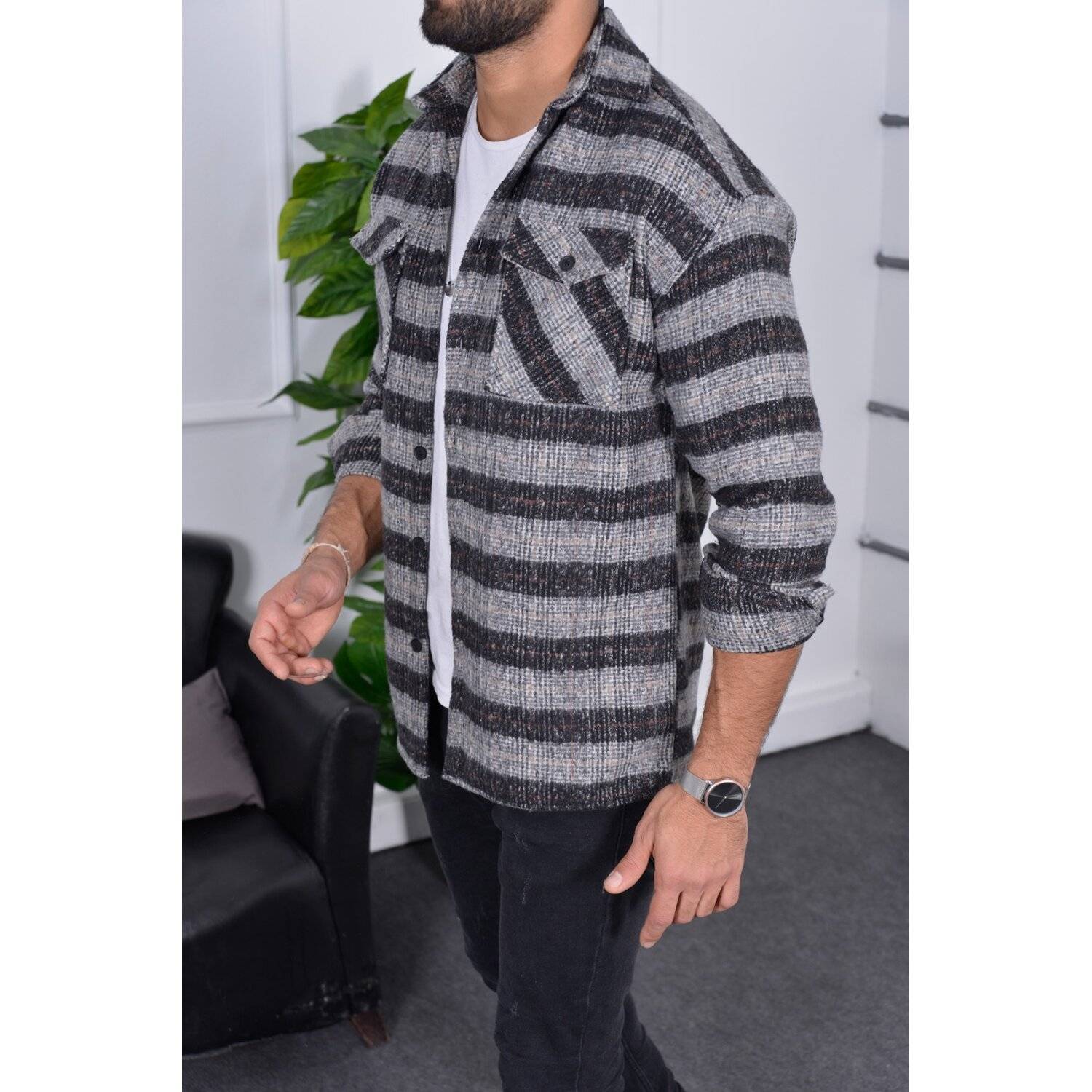 Flanellhemd H-267 Flanellhemd Kariert Hemd Holzfällerhemd Herren Holzfäller Baumwolle Brusttasche Schwarz 2XL