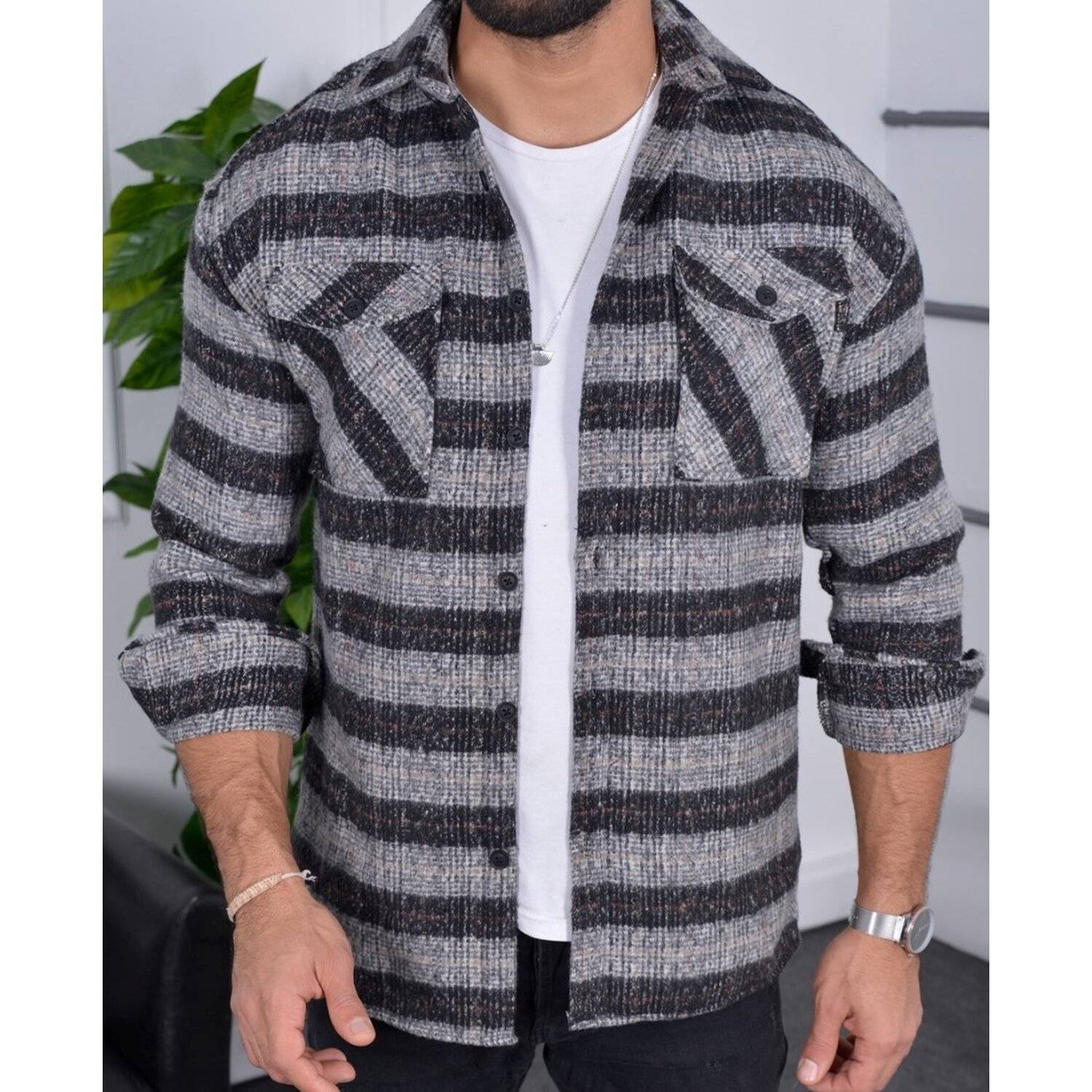 Flanellhemd H-267 Flanellhemd Kariert Hemd Holzfällerhemd Herren Holzfäller Baumwolle Brusttasche Schwarz 2XL