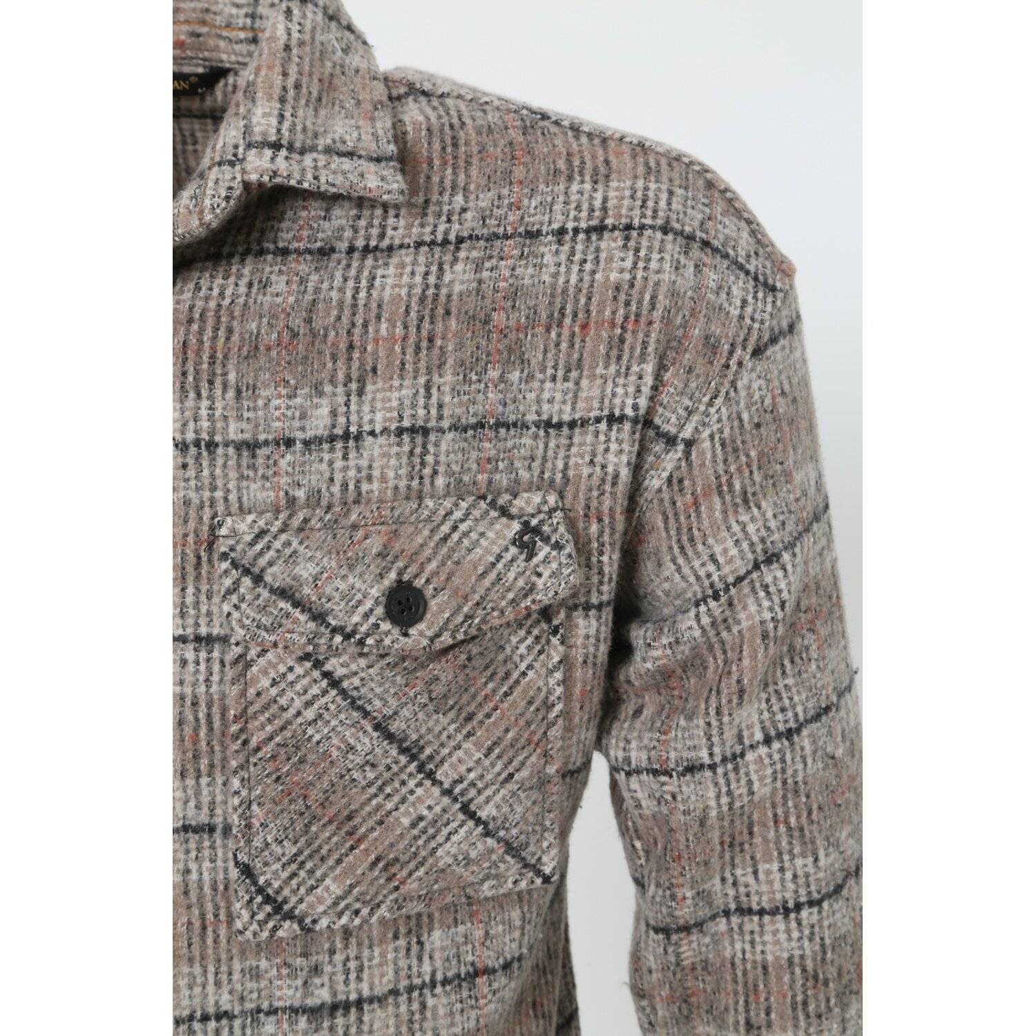 Flanellhemd H-267 Flanellhemd Kariert Hemd Holzfällerhemd Herren Holzfäller Baumwolle Brusttasche Beige L