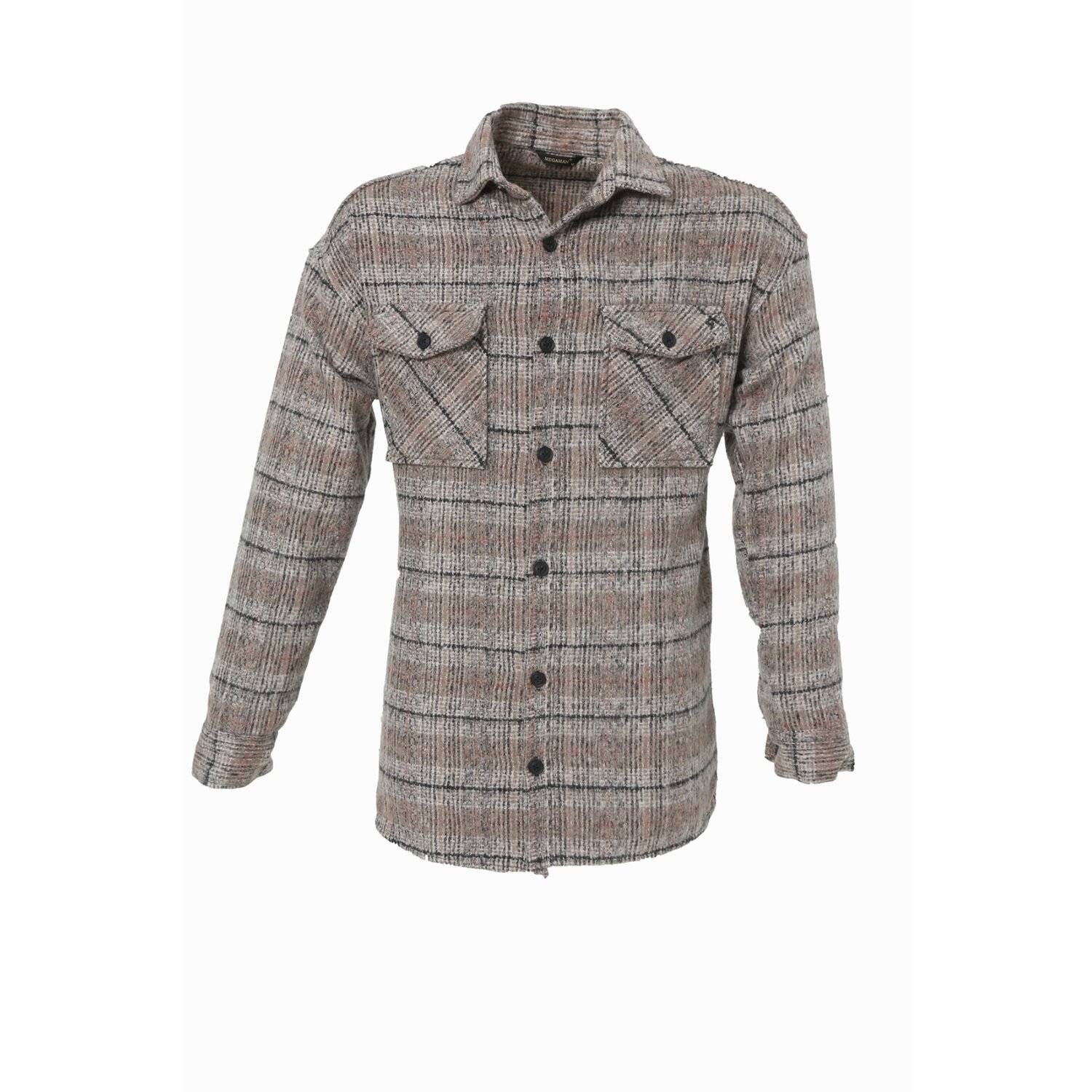 Flanellhemd H-267 Flanellhemd Kariert Hemd Holzfällerhemd Herren Holzfäller Baumwolle Brusttasche Beige 2XL