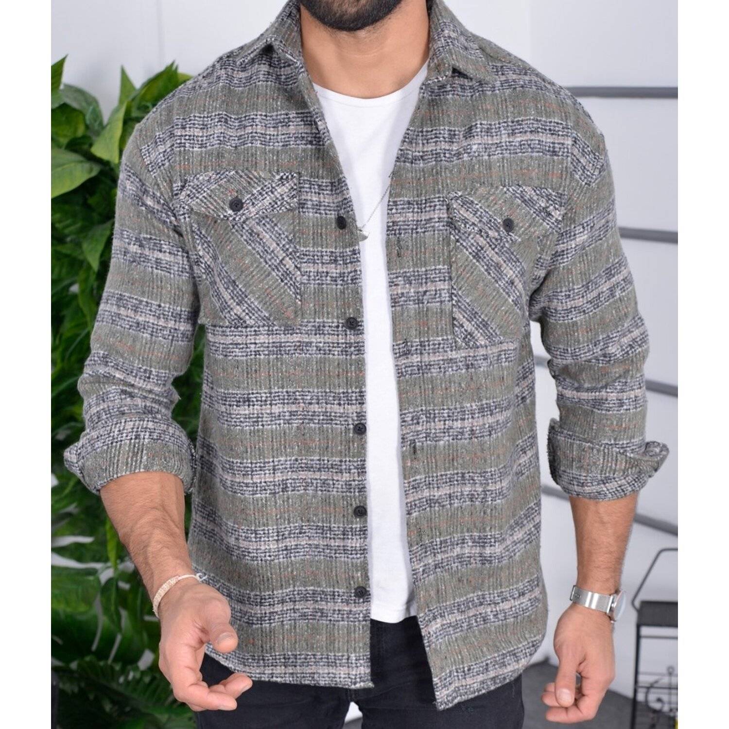 Flanellhemd H-267 Flanellhemd Kariert Hemd Holzfällerhemd Herren Holzfäller Baumwolle Brusttasche Grün L