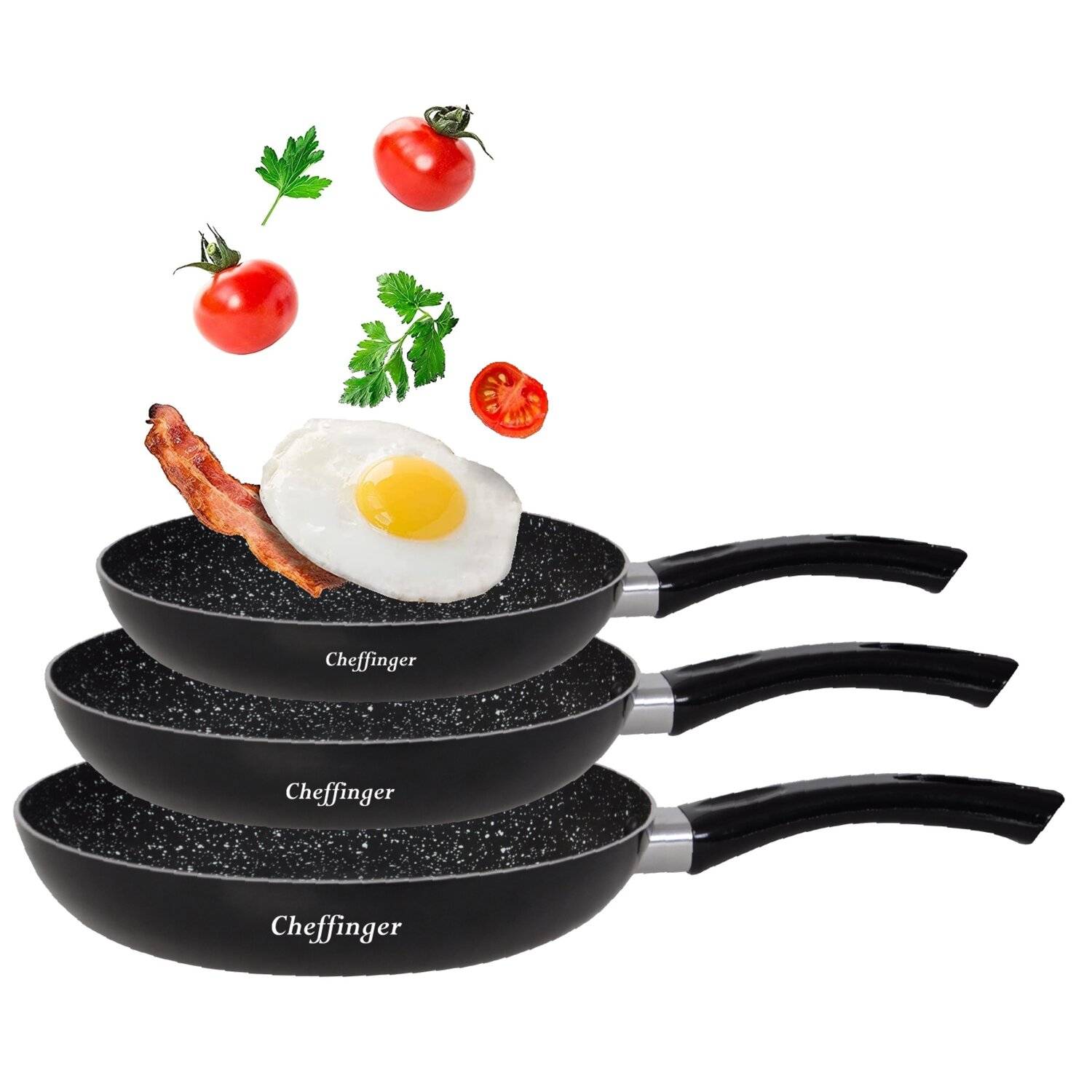 Pfannenset 3 tlg. Induktion Antikratz Marmor Bratpfanne Pfanne ø20-ø24-ø28cm für alle Herdarten Schwarz