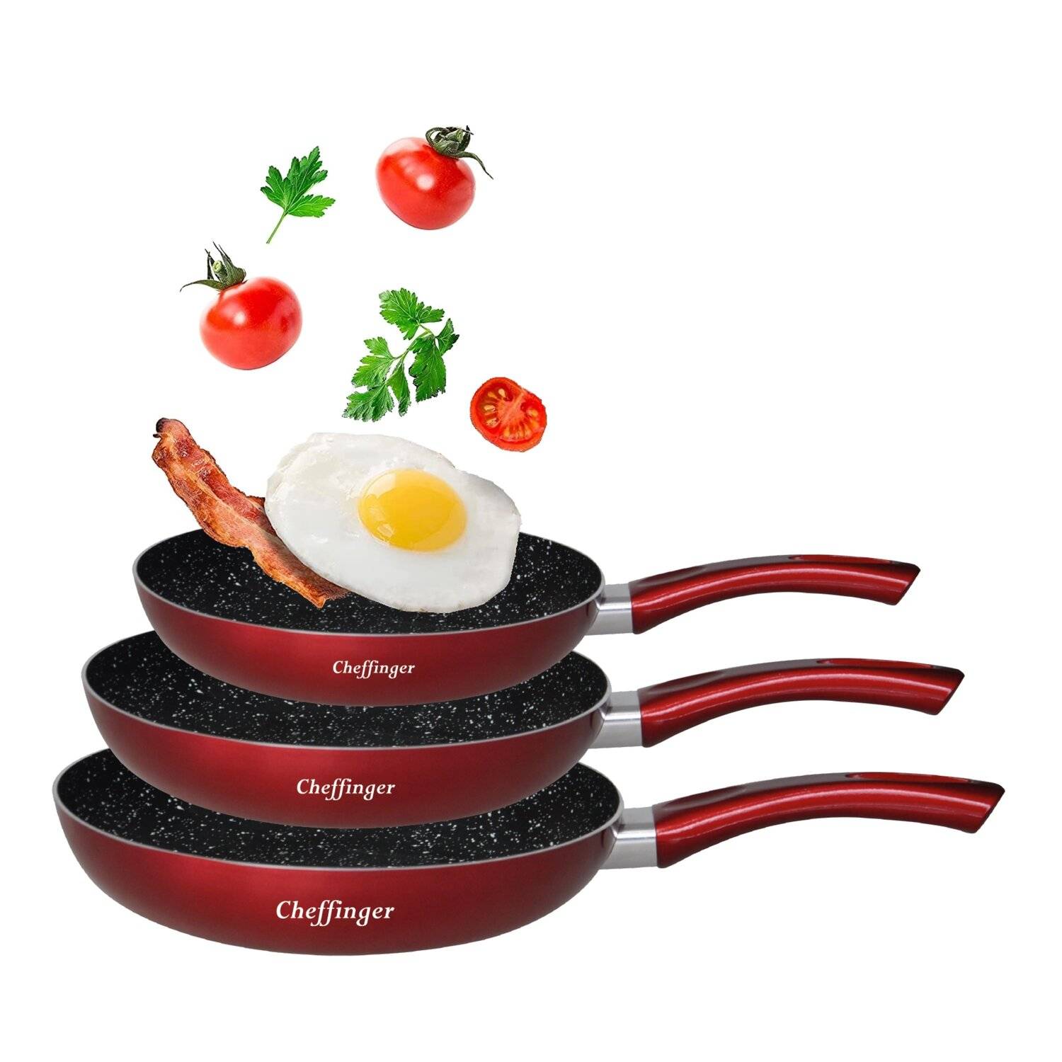 Pfannenset 3 tlg. Induktion Antikratz Marmor Bratpfanne Pfanne ø20-ø24-ø28cm für alle Herdarten Rot