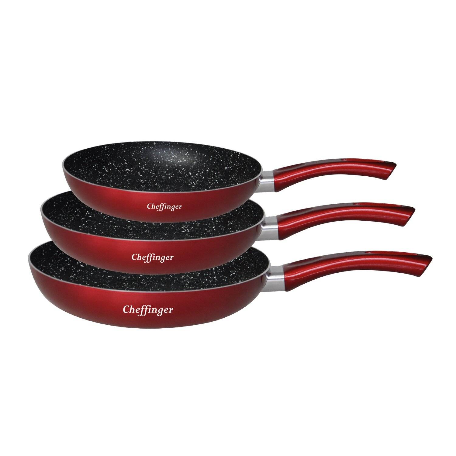 Pfannenset 3 tlg. Induktion Antikratz Marmor Bratpfanne Pfanne ø20-ø24-ø28cm für alle Herdarten Rot