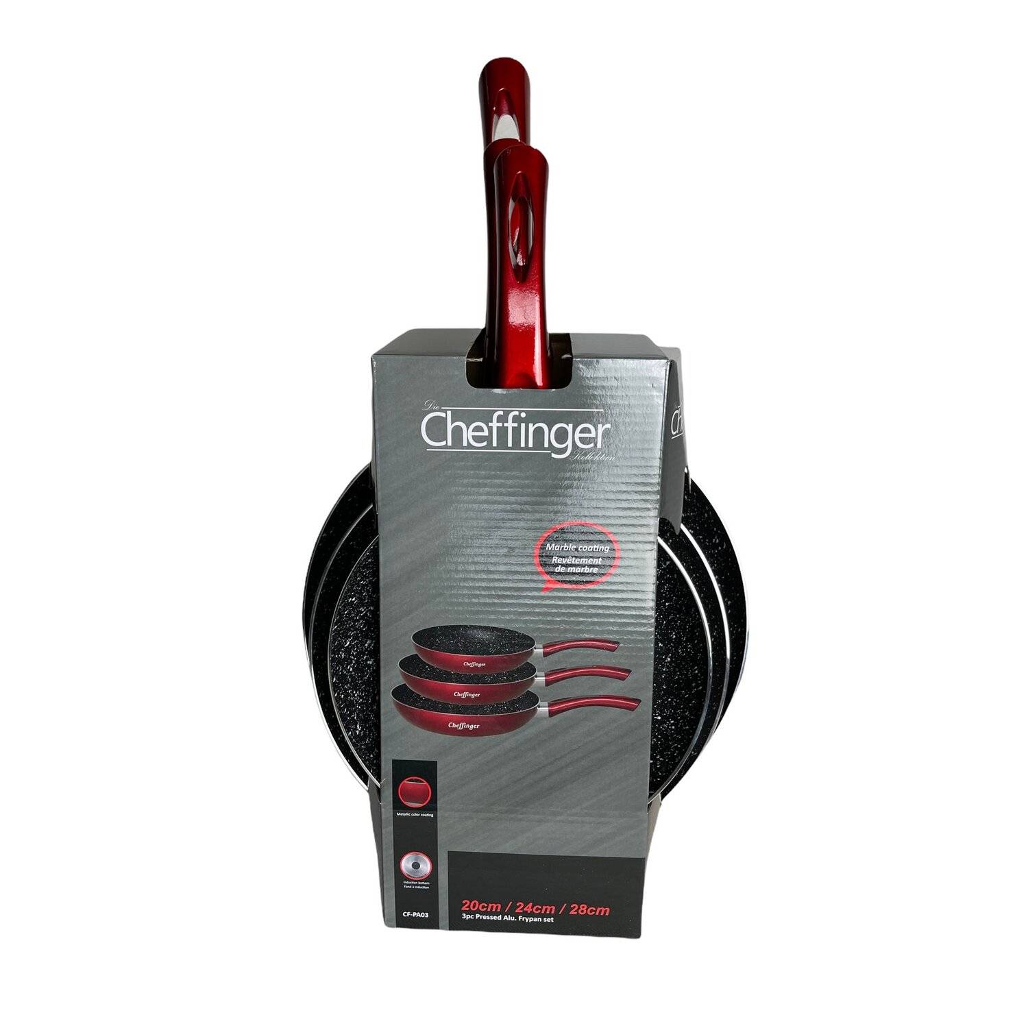 Pfannenset 3 tlg. Induktion Antikratz Marmor Bratpfanne Pfanne ø20-ø24-ø28cm für alle Herdarten Rot