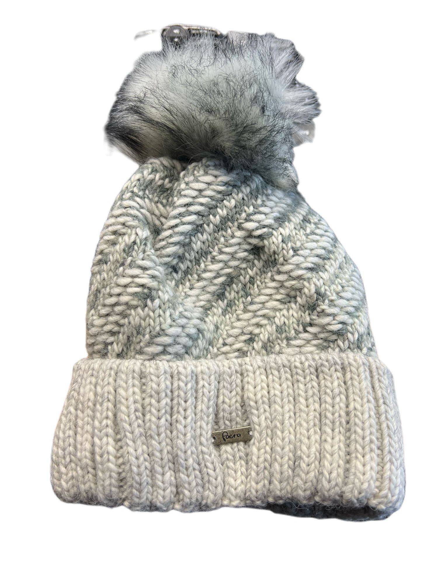 Faera Wintermütze warm gefüttert mit Kunstfell Bommel-Mütze Fleece-Futter Beanie Damen Herren One-Size 620042 Hellgrau