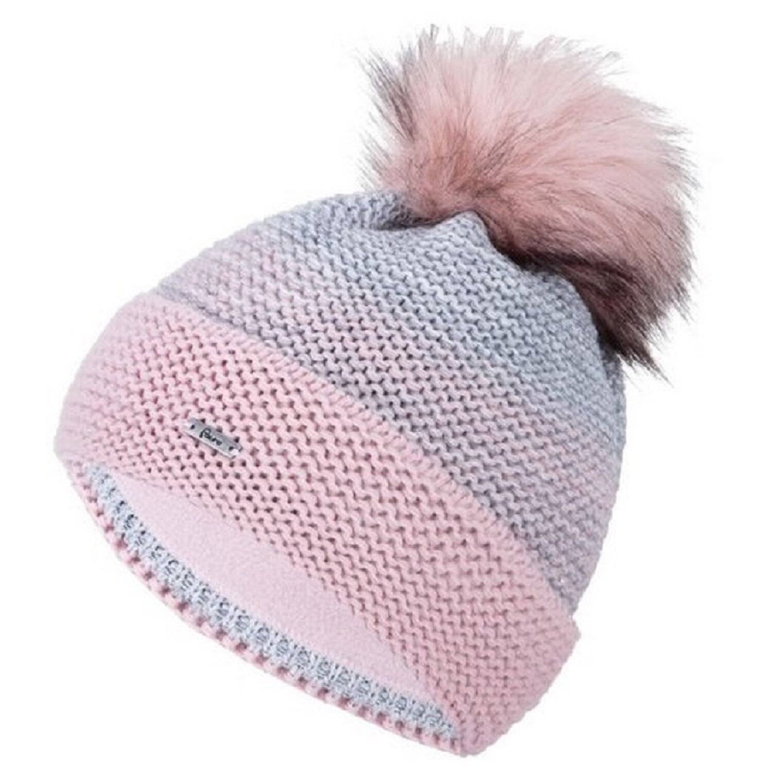 Faera Wintermütze warm gefüttert mit Fleece-Futter Kunstfell Bommel-Mütze Beanie-Mütze Damen Herren One-Size 12 Rose