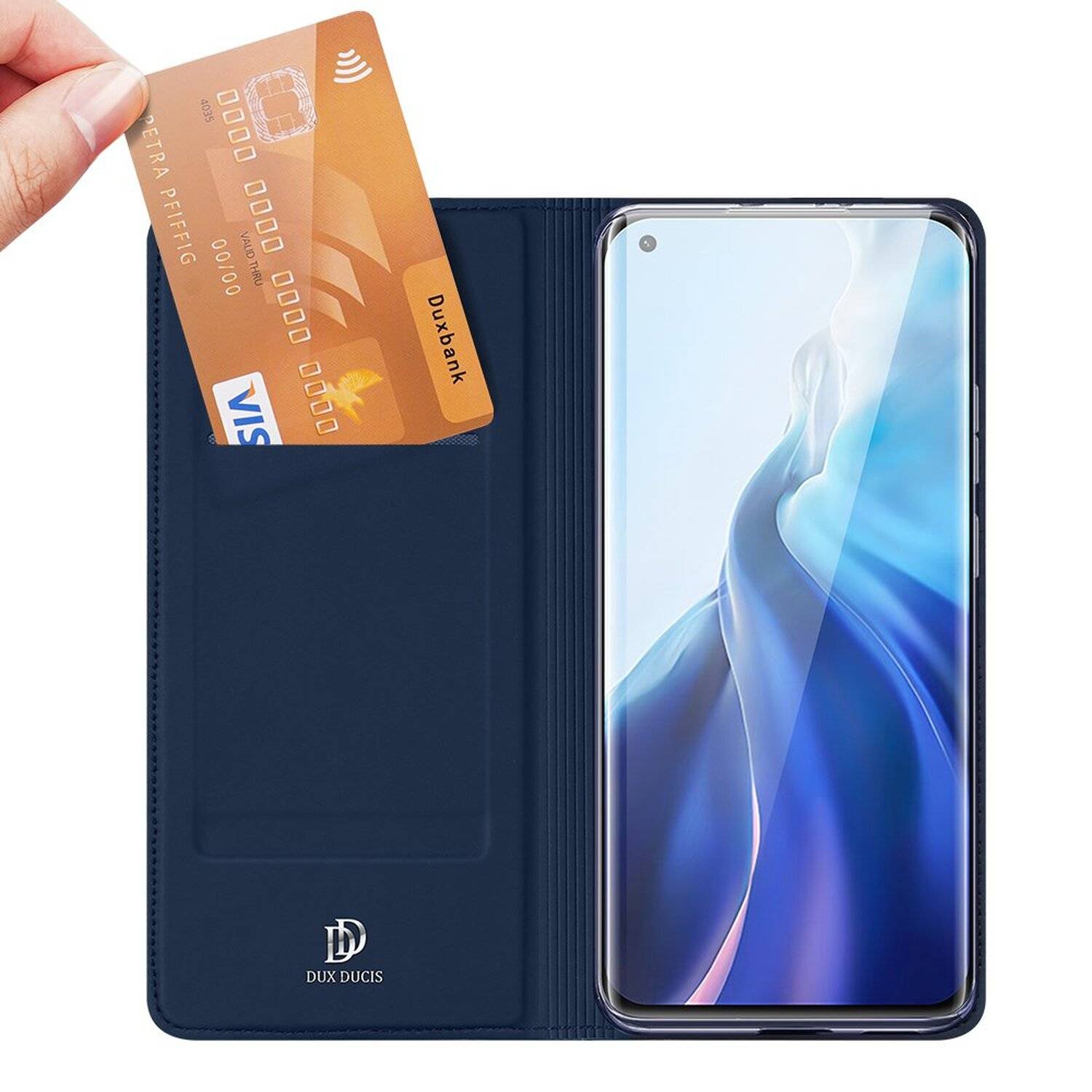 Buch Tasche "Dux Ducis" für XIAOMI MI 11 Handy Hülle Etui Brieftasche Schutzhülle mit Standfunktion, Kartenfach Blau