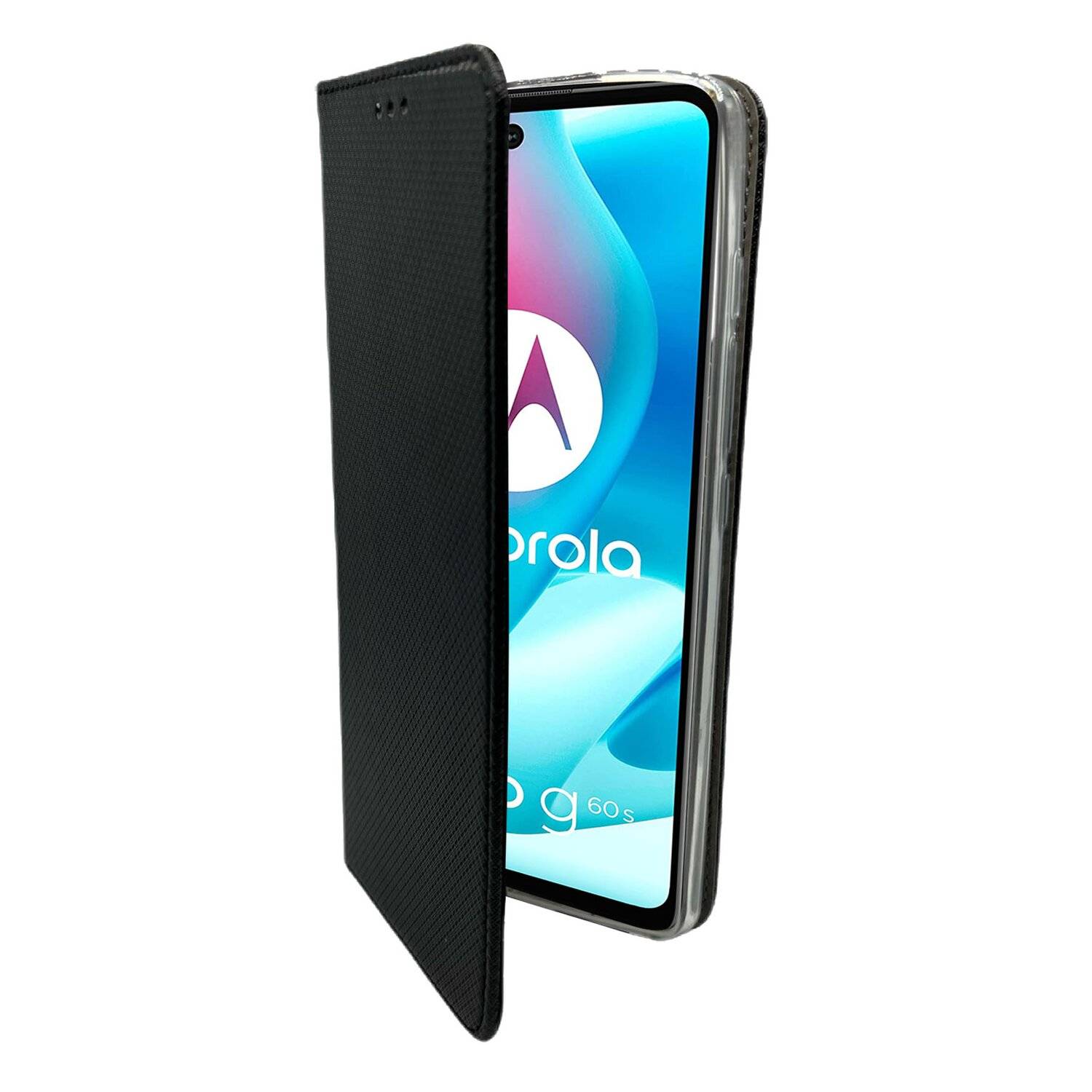 Elegante Buch-Tasche Hülle Smart Magnet für MOTOROLA MOTO G60S Leder Optik Wallet Book-Style Cover Schale in Schwarz