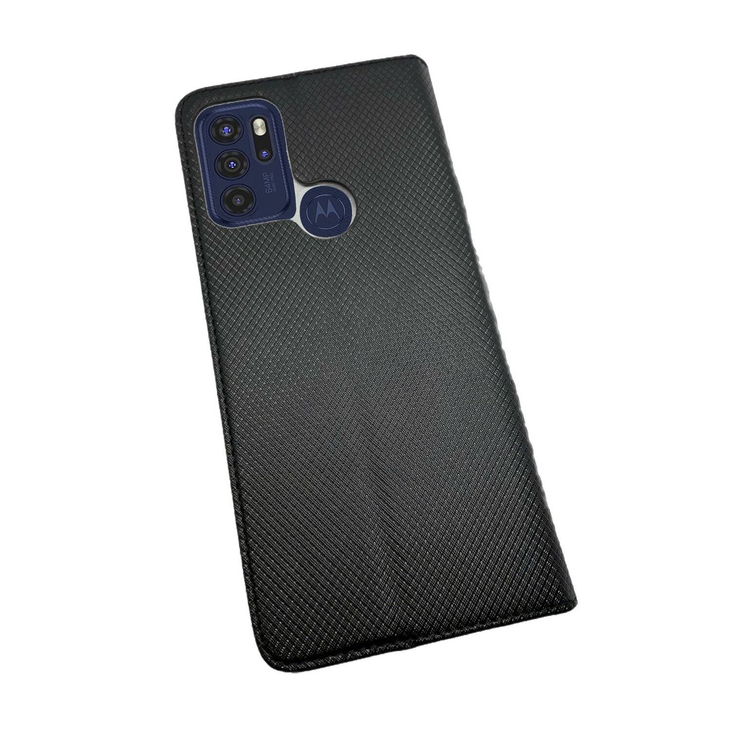 Elegante Buch-Tasche Hülle Smart Magnet für MOTOROLA MOTO G60S Leder Optik Wallet Book-Style Cover Schale in Schwarz