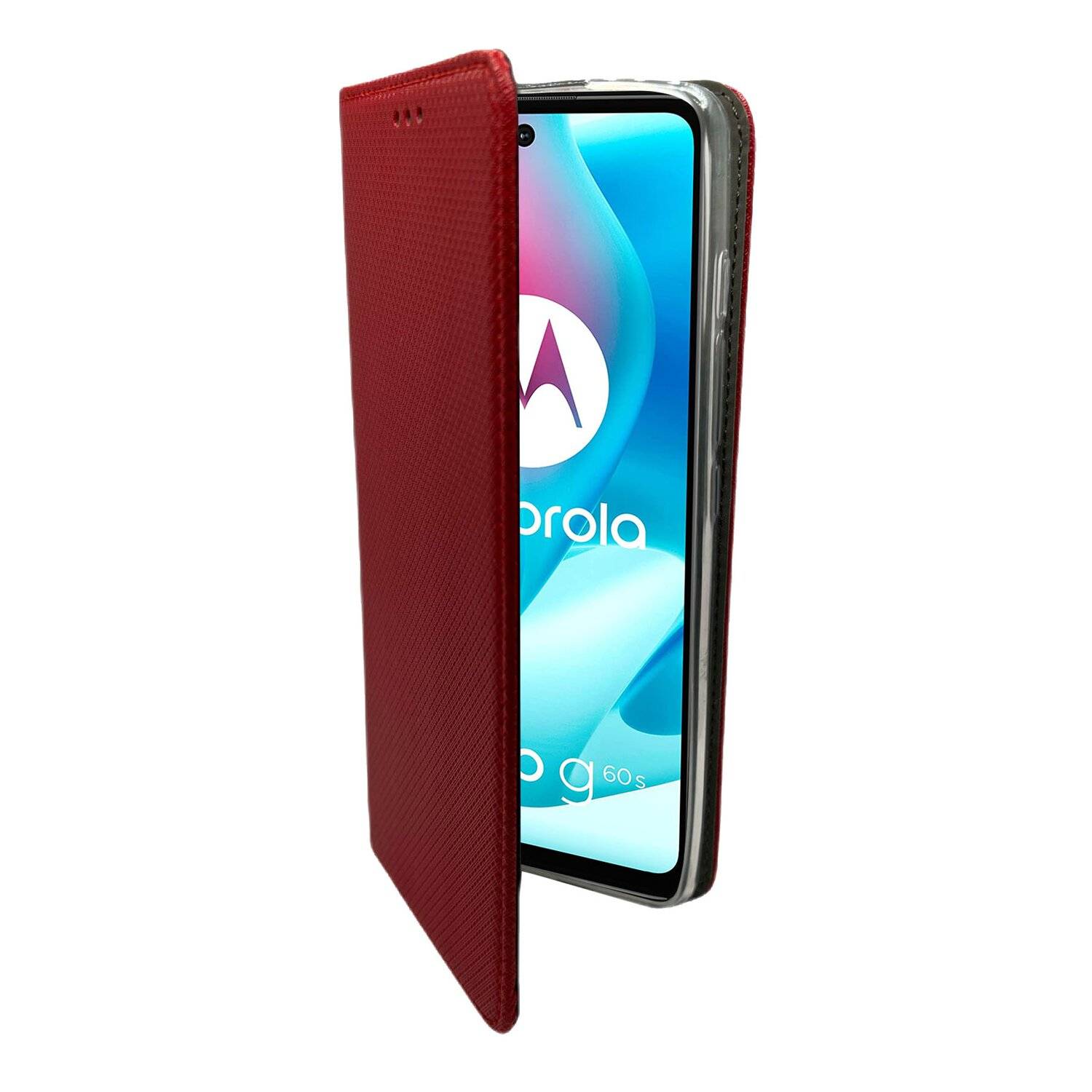 Elegante Buch-Tasche Hülle Smart Magnet für MOTOROLA MOTO G60S Leder Optik Wallet Book-Style Cover Schale in Rot