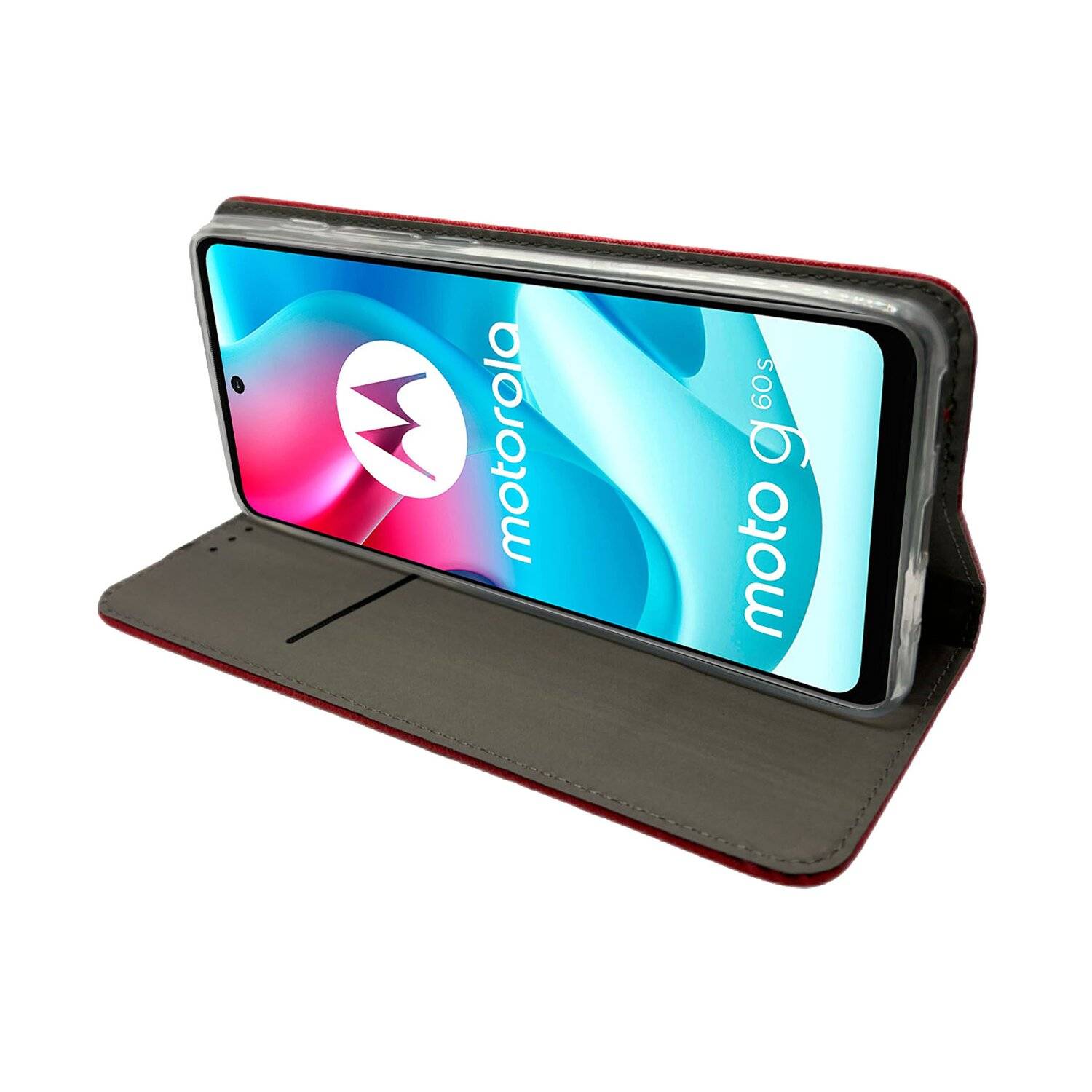 Elegante Buch-Tasche Hülle Smart Magnet für MOTOROLA MOTO G60S Leder Optik Wallet Book-Style Cover Schale in Rot