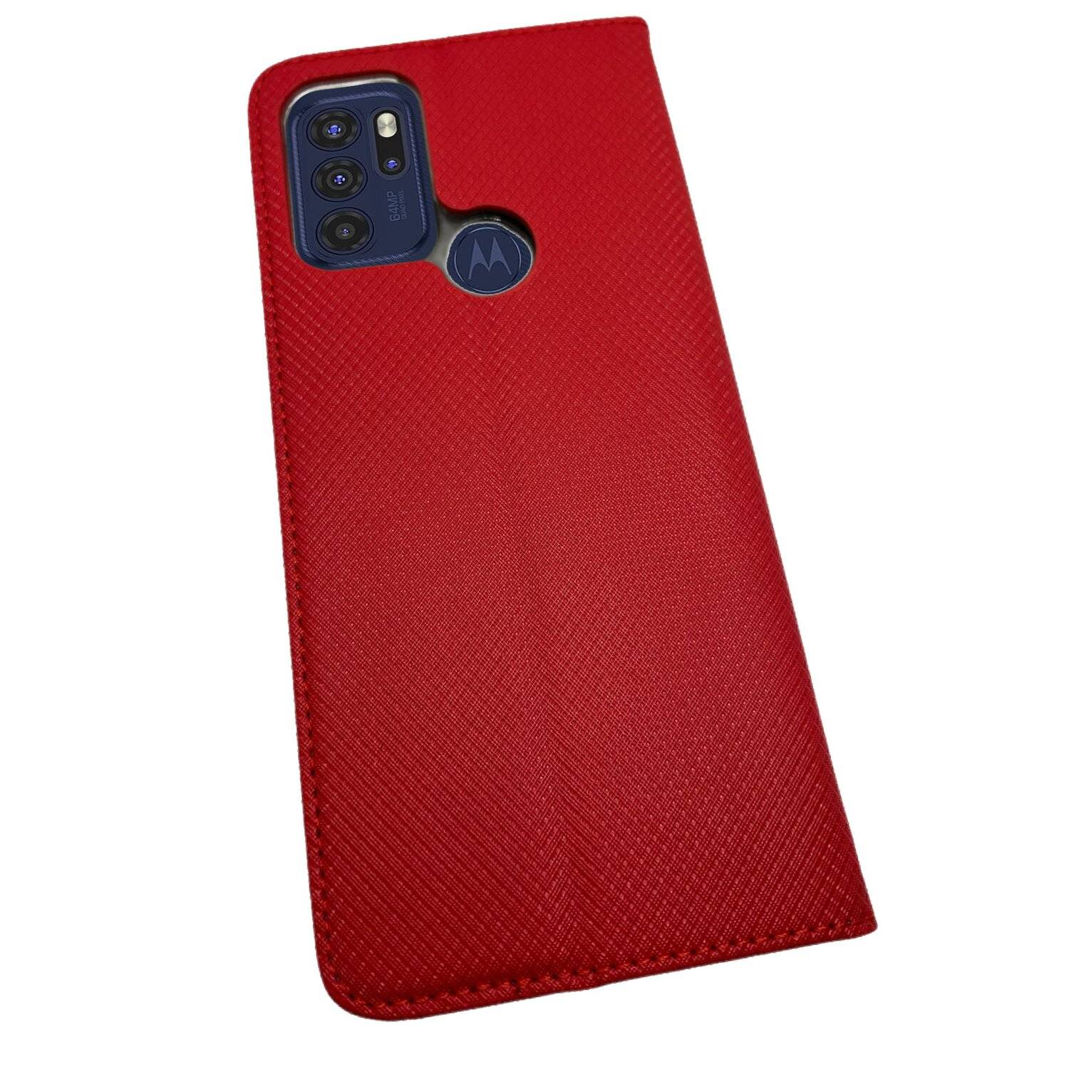 Elegante Buch-Tasche Hülle Smart Magnet für MOTOROLA MOTO G60S Leder Optik Wallet Book-Style Cover Schale in Rot