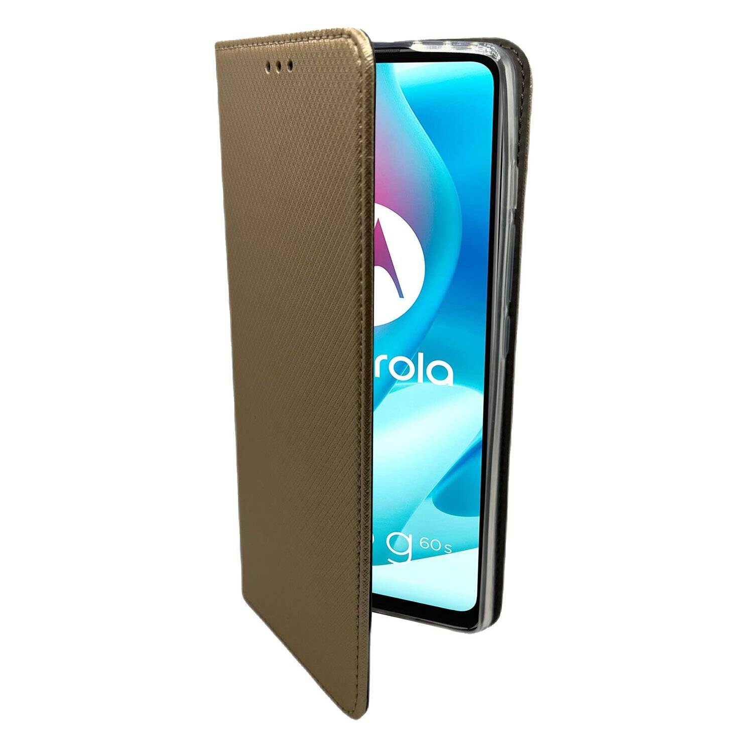 Elegante Buch-Tasche Hülle Smart Magnet für MOTOROLA MOTO G60S Leder Optik Wallet Book-Style Cover Schale in Gold
