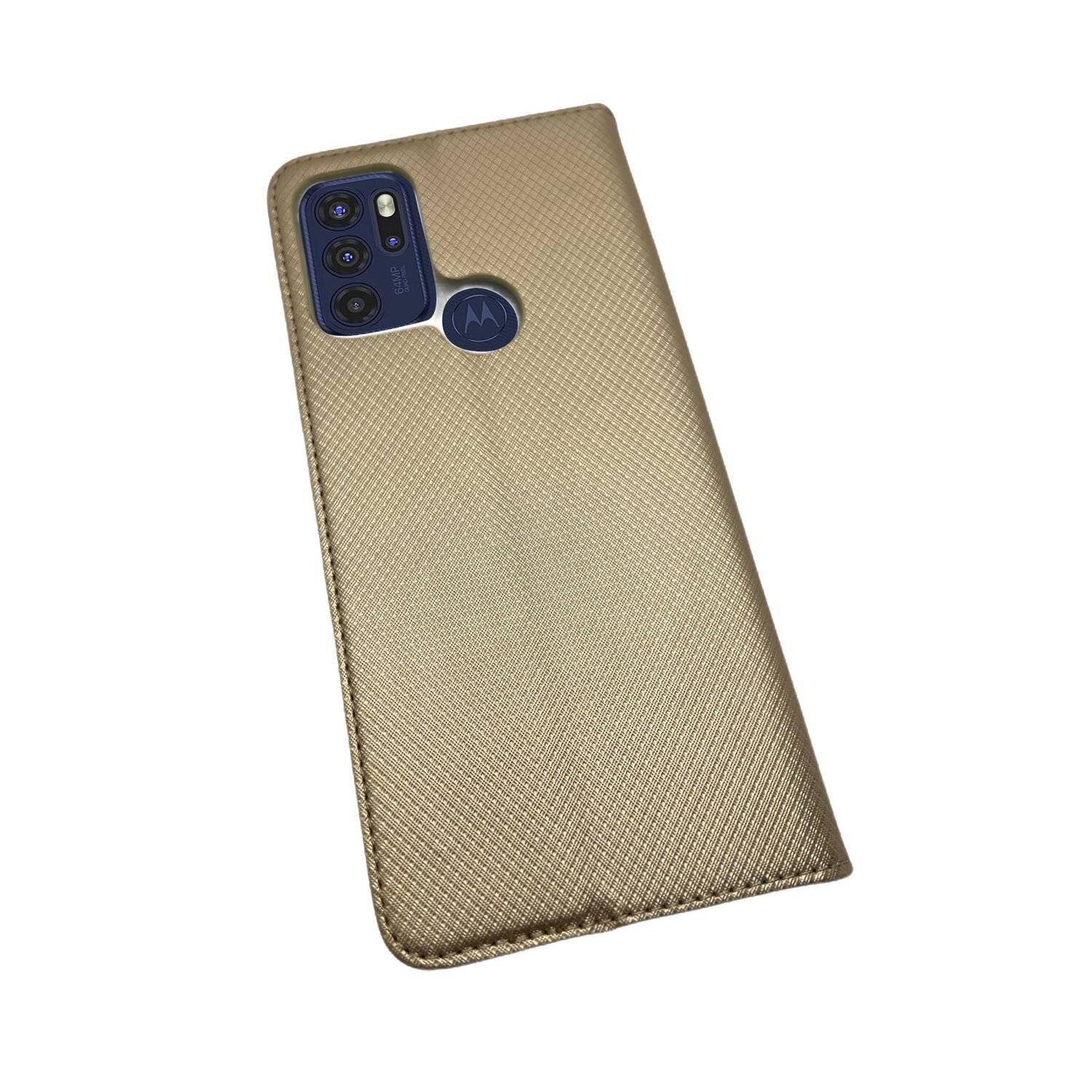 Elegante Buch-Tasche Hülle Smart Magnet für MOTOROLA MOTO G60S Leder Optik Wallet Book-Style Cover Schale in Gold