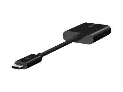 Schwarzes USB-C-Adapterkabel mit einem kleinen USB-C-Stecker auf der einen Seite und einem größeren rechteckigen Dongle auf der anderen Seite.