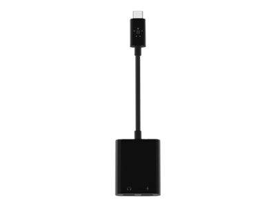Schwarzer USB-C-Adapter/Dongle mit kurzem Kabel und rechteckigem Anschluss auf weißem Hintergrund