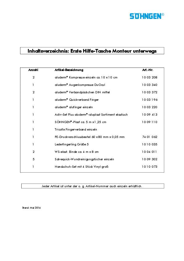 Erste Hilfe Tasche Monteur unterwegs B240xH170ca.mm orange SÖHNGEN