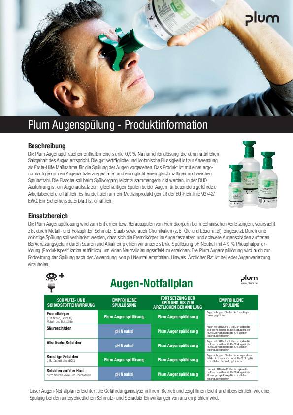Augenspülflasche DUO 0,5l 3 Jahre (ungeöffnete Flasche) DIN EN15154-4 PLUM