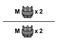 Diagramm zeigt zwei identische M-Steckverbinder, beschriftet mit „M x2