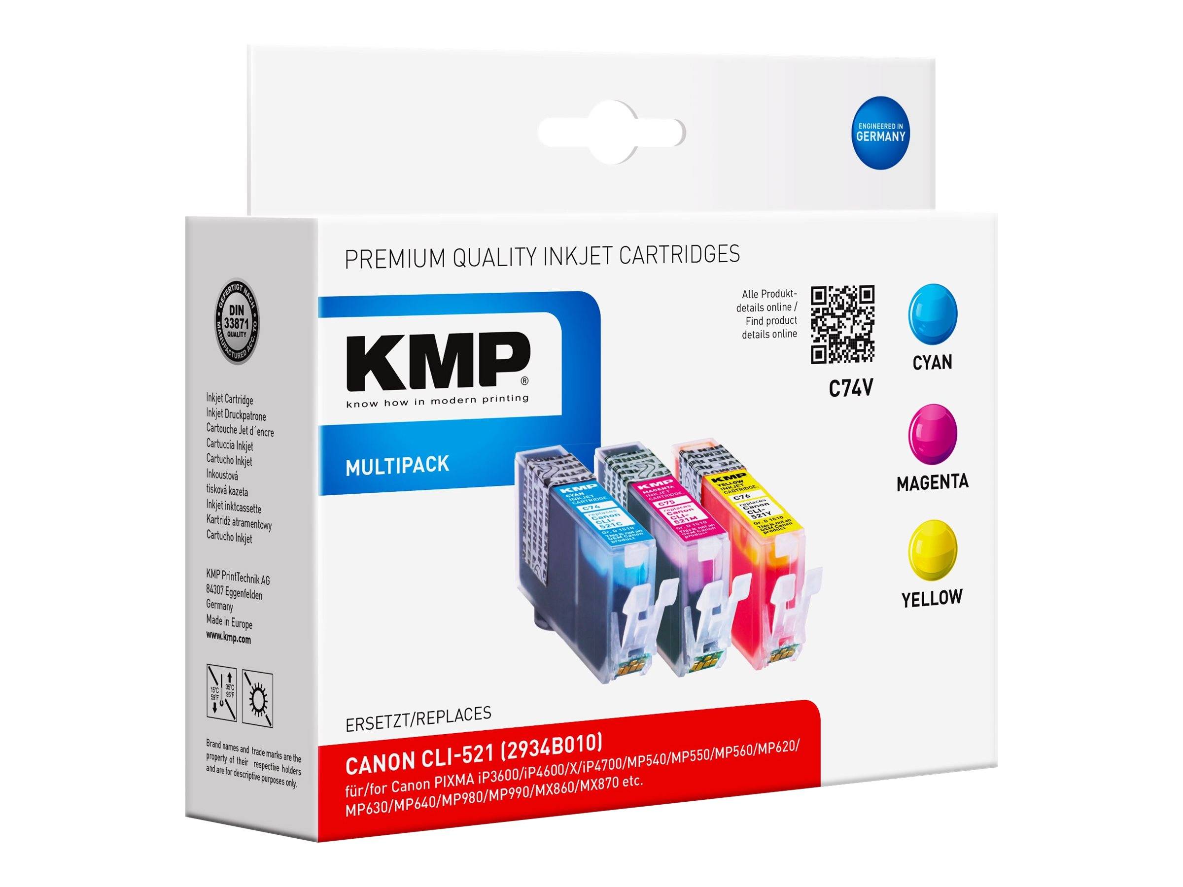 KMP MULTIPACK C74V - 3er-Pack - Gelb, Cyan, Magenta - kompatibel - Tintenpatrone