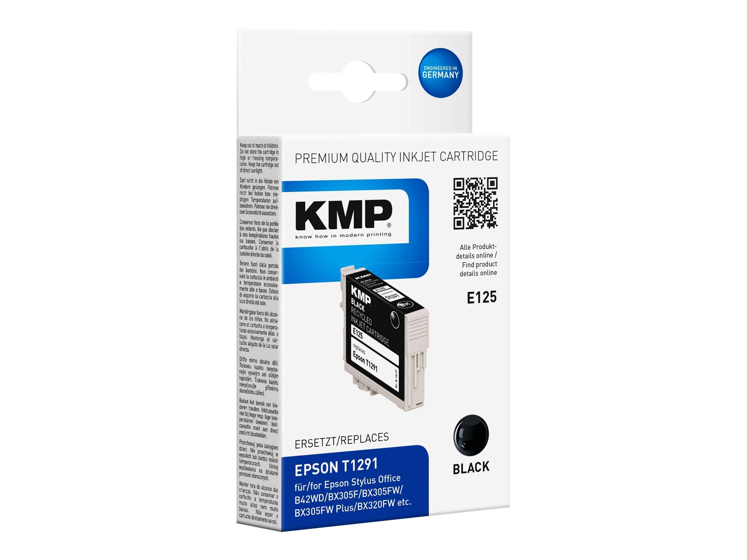 KMP Premium Schwarz Tintenstrahlpatrone Verpackung, Modell EPSON T1291 E125, für Epson Stylus Drucker.