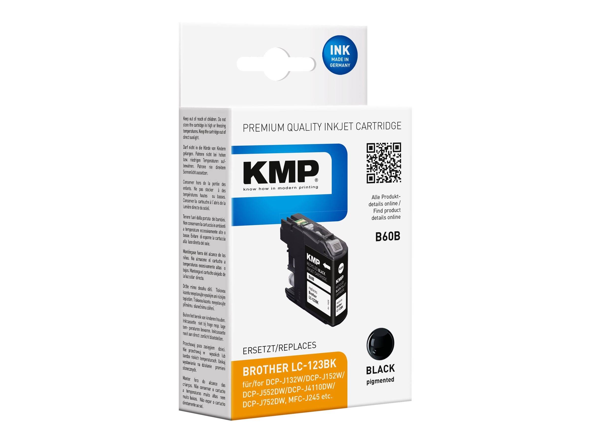 Packung einer KMP Premium-Qualitäts-Schwarz-Tintenstrahlpatrone mit der Bezeichnung „B60B
