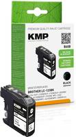 Produktverpackung und Patrone für KMP Premium-Qualität Tintenstrahl-Schwarzpatrone, gezeigt mit einer schwarzen Tintenpatrone im Vordergrund.