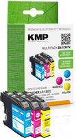 KMP Multipack Tintenpatronen Verpackung und vier farbige Patronen, beschriftet mit Cyan, Magenta, Gelb und Schwarz.