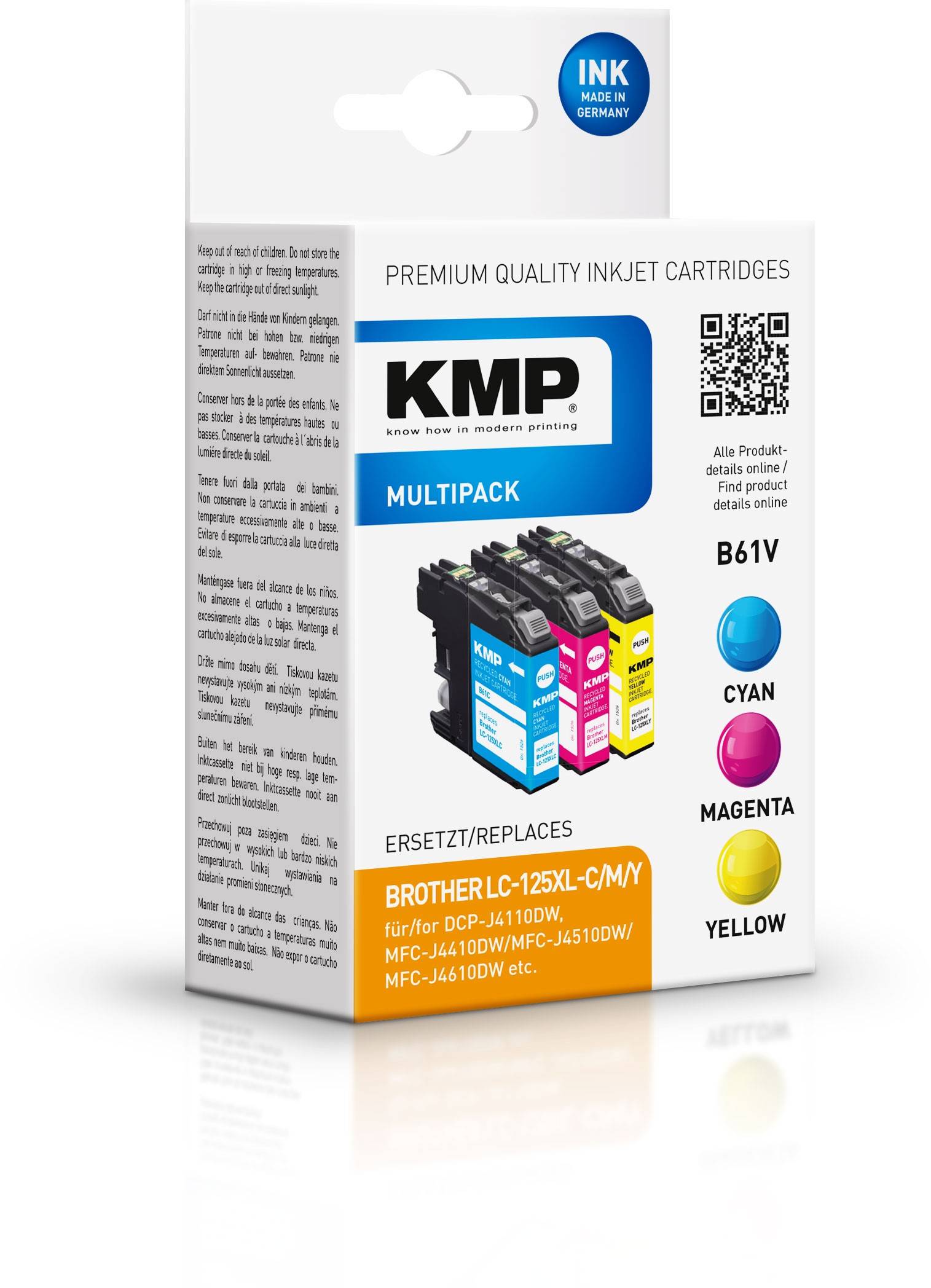 KMP MULTIPACK B61CMYV - 3er-Pack - Hohe Ergiebigkeit - Gelb, Cyan, Magenta - kompatibel - Tintenpatrone (Alternative zu: Brother LC125XLC, Brother