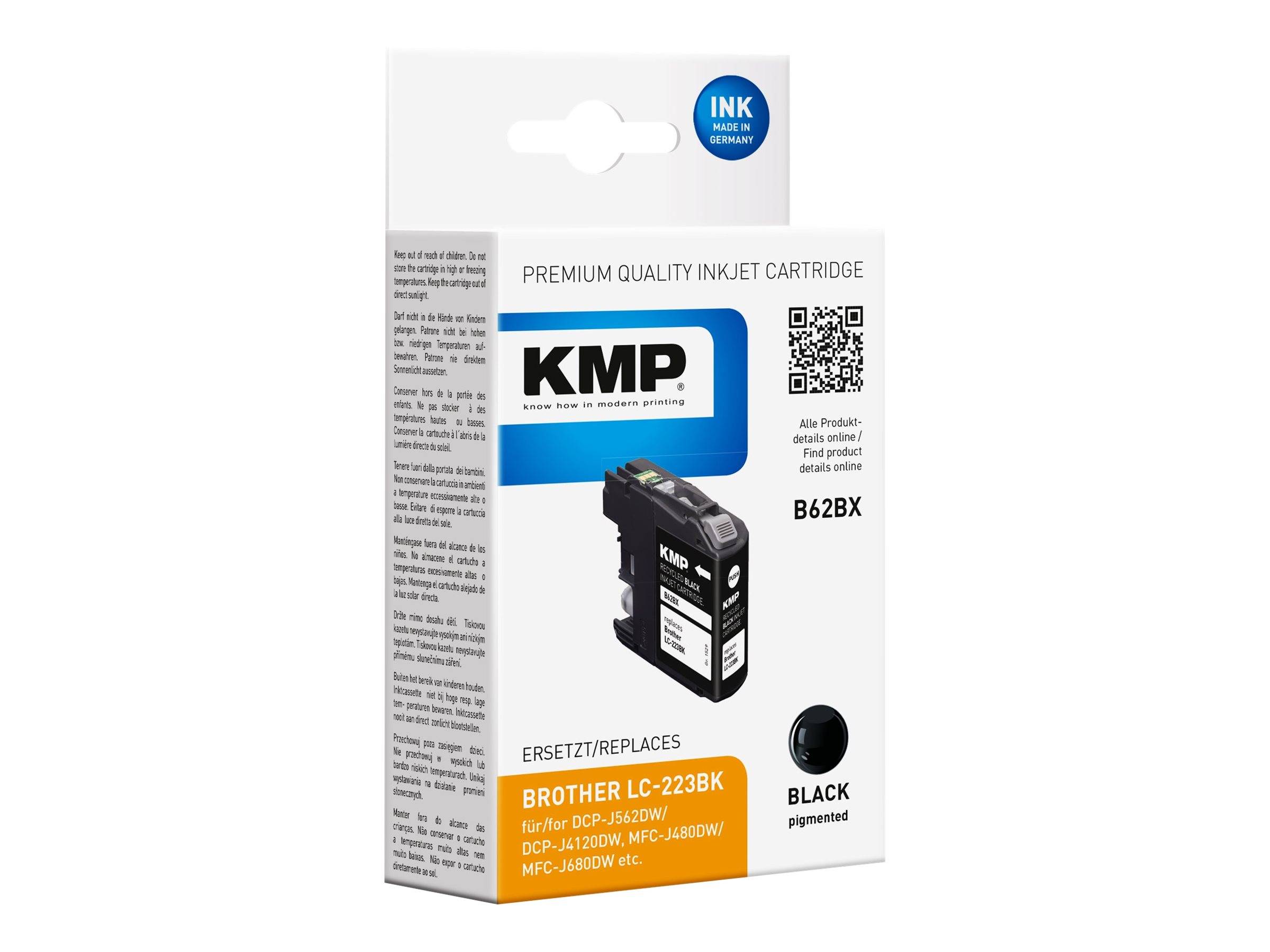 Packung KMP Premium-Qualität Tintenstrahlpatrone, schwarzes Pigment, für Brother LC-223BK kompatible Drucker.