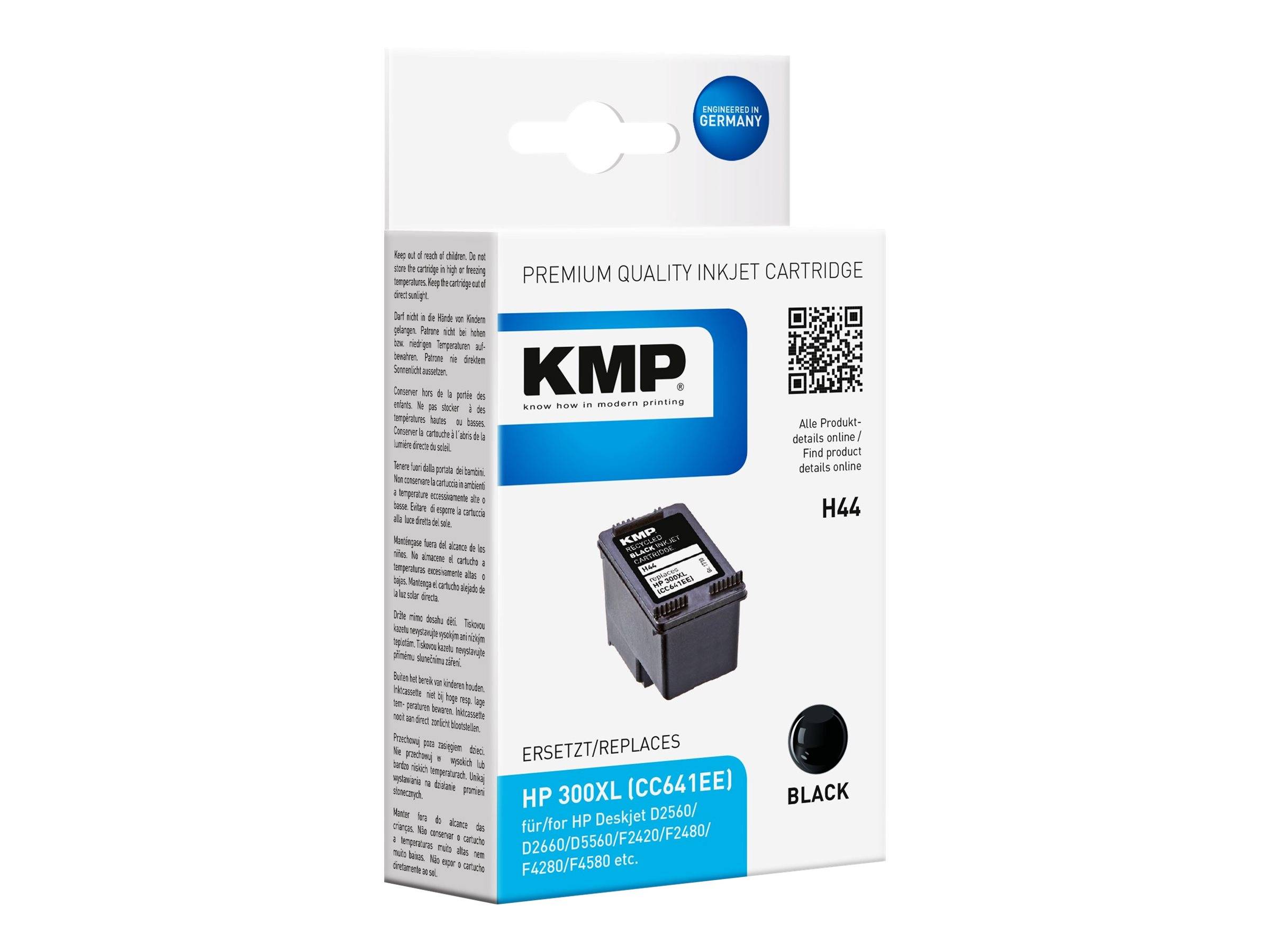KMP H44 - 12 ml - Schwarz - kompatibel - Tintenpatrone (Alternative zu: HP 300XL, HP CC641EE)