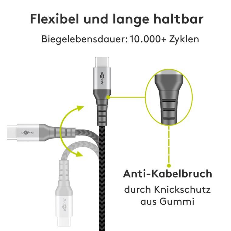 goobay Textilkabel mit Metallsteckern USB-C auf USB-A space grau/silber 0,5 m (1er Softpack)