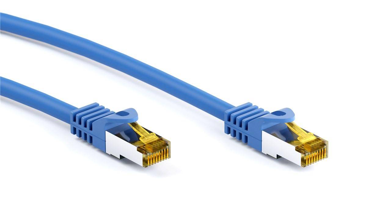 CAT 6a Netzwerkkabel mit CAT 7 Rohkabel, 500 MHz, S/FTP, LS0H, blau - Länge: 25,0 m
