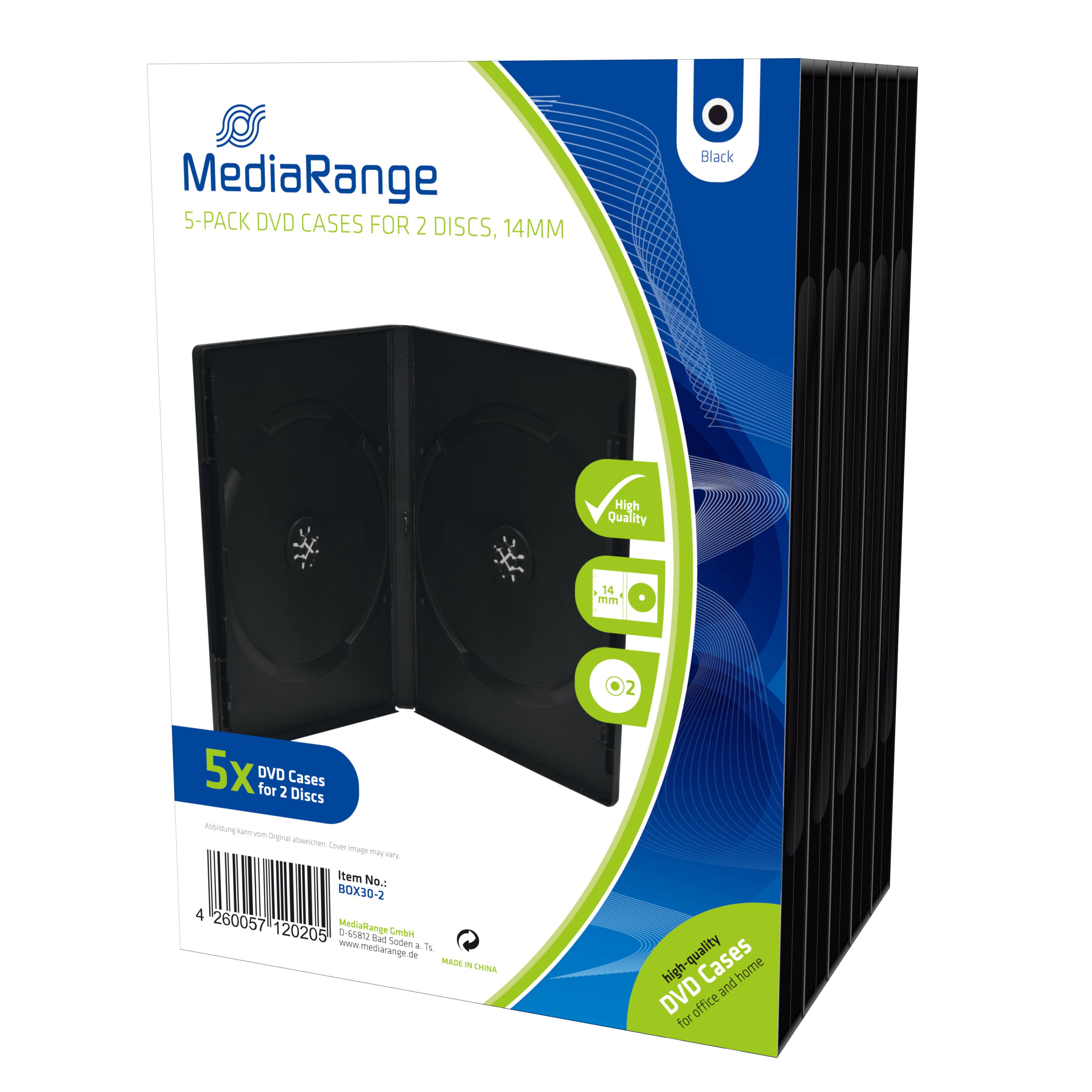 MEDIARANGE Retail-Pack DVD-Case Double - DVD-Videobox - Kapazität: 2 CD/DVD - Schwarz (Packung mit 5)