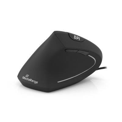 MediaRange MROS231, Linkshändig, Vertikale Ausführung, Optisch, USB Typ-A, 2400 DPI, Schwarz