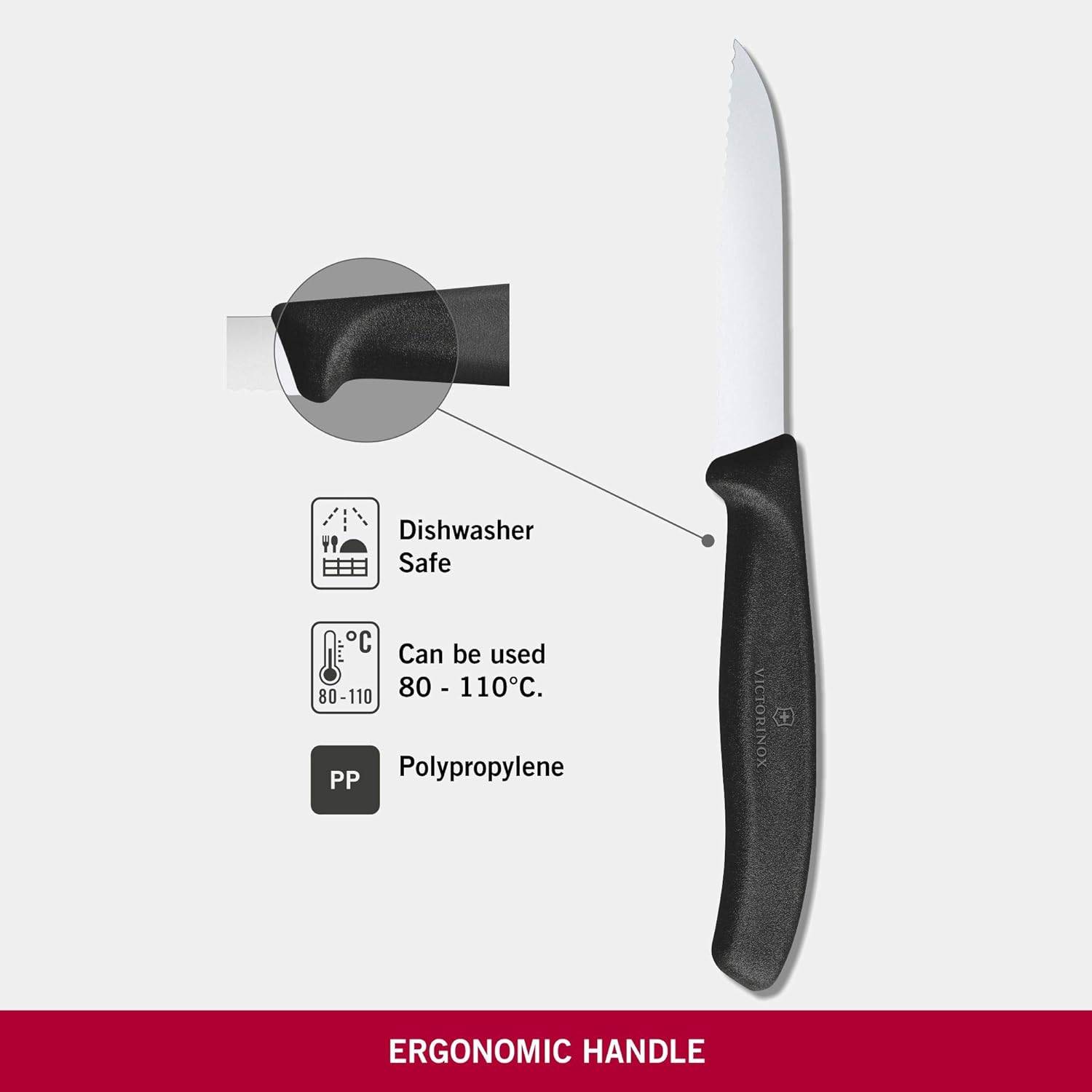 Victorinox, 6.7433, Swiss Classic, Gemüsemesser, Extra scharfe Klinge, mit Wellenschliff, robuster Kunststoff-Griff, Schwarz, Made in Switzerland