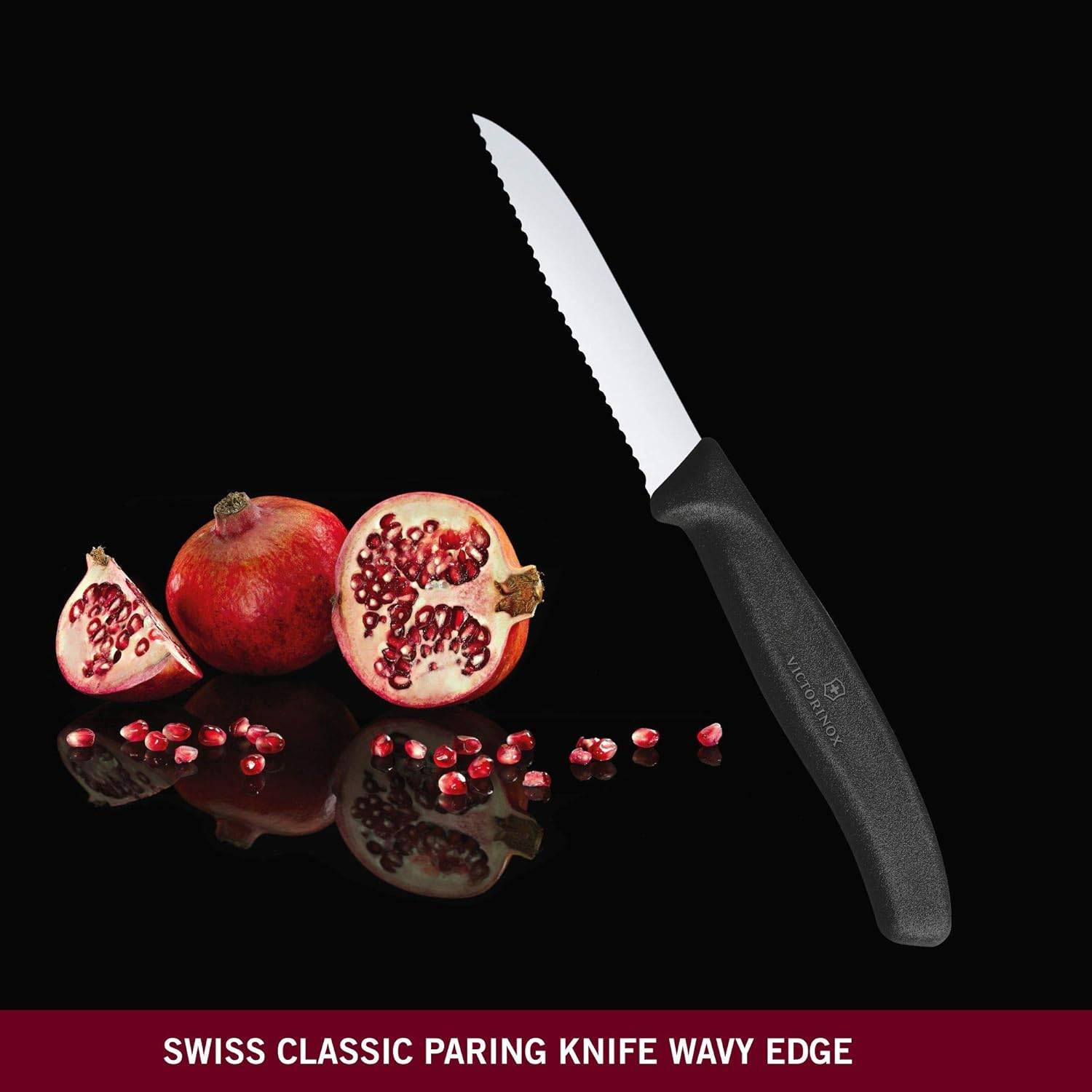 Victorinox, 6.7433, Swiss Classic, Gemüsemesser, Extra scharfe Klinge, mit Wellenschliff, robuster Kunststoff-Griff, Schwarz, Made in Switzerland