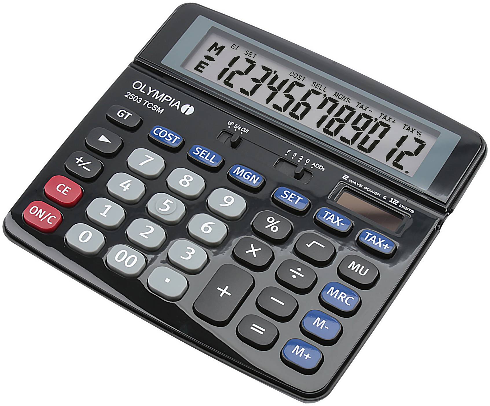 Olympia 2503, Desktop, Finanzrechner, 12 Ziffern, Batterie/Solar, Schwarz, Blau, Grau