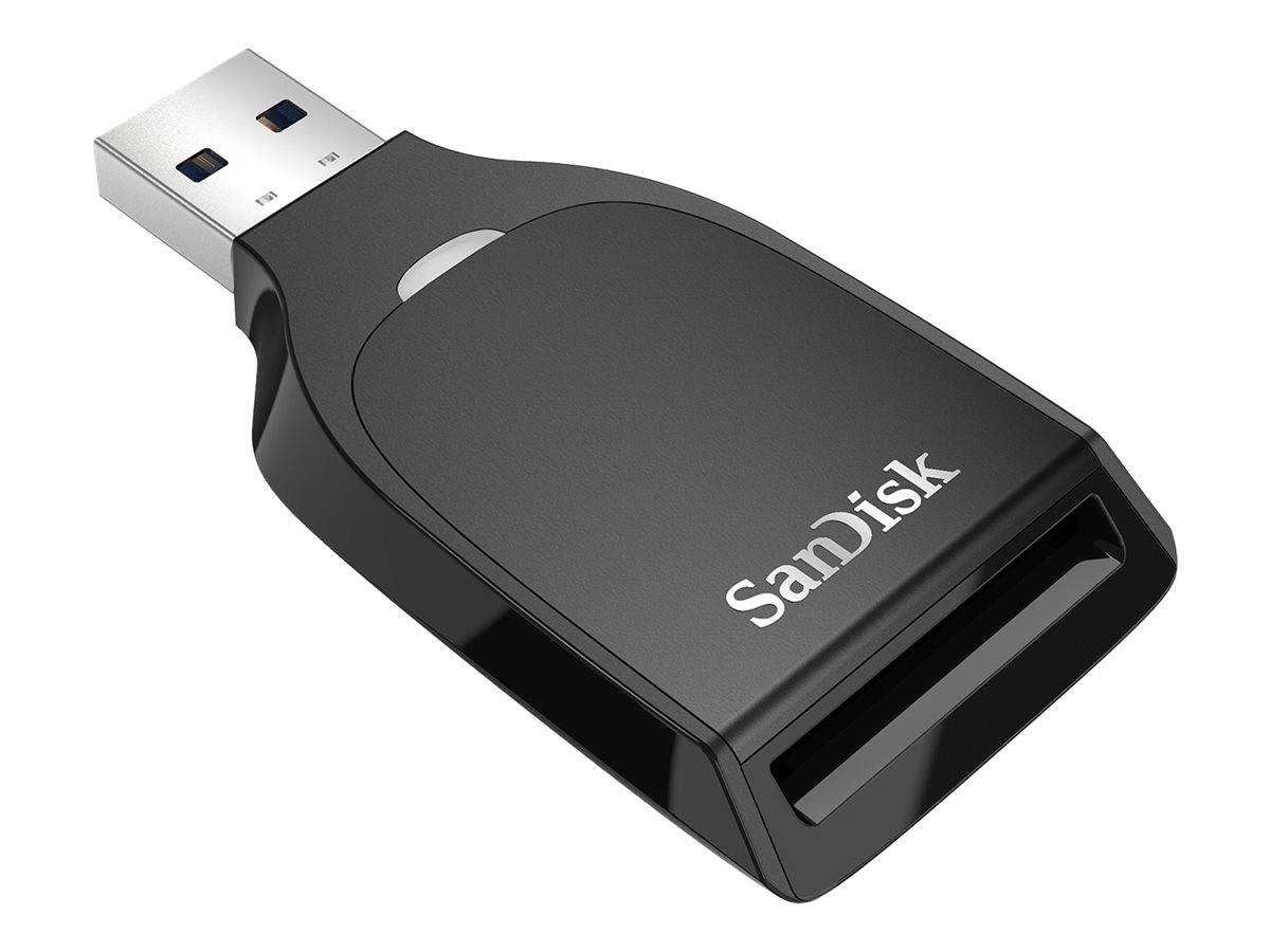 Schwarzer SanDisk USB-Stick mit freiliegendem USB-Anschluss und abnehmbarer Kappe, dargestellt auf weißem Hintergrund.