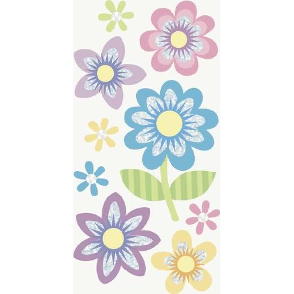 Sticker-Etikett Blumen groß 9 Stück bunt