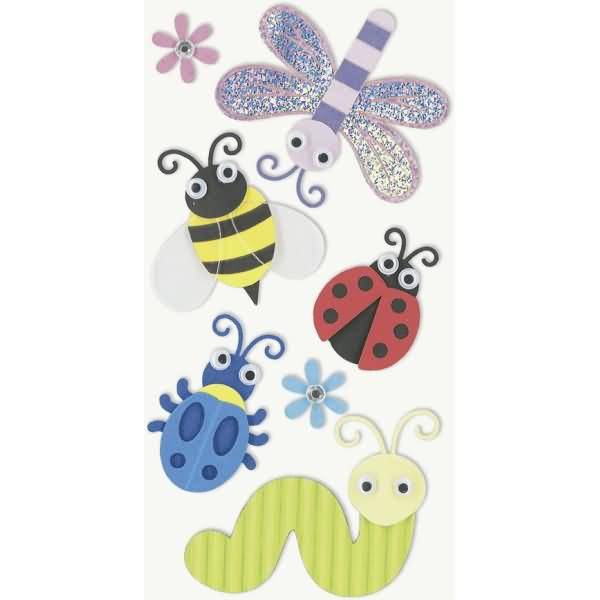 Sticker-Etikett Insekten 6 Stück bunt